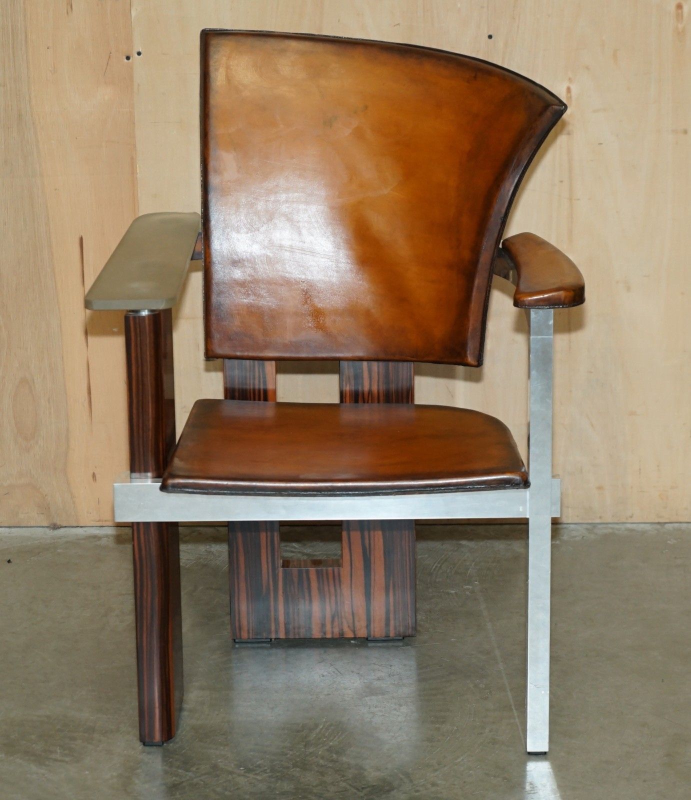 Pair Of Piece Unique 1970's French Modernist Asymmetrical Zebrano Wood Armchairs photo for sale