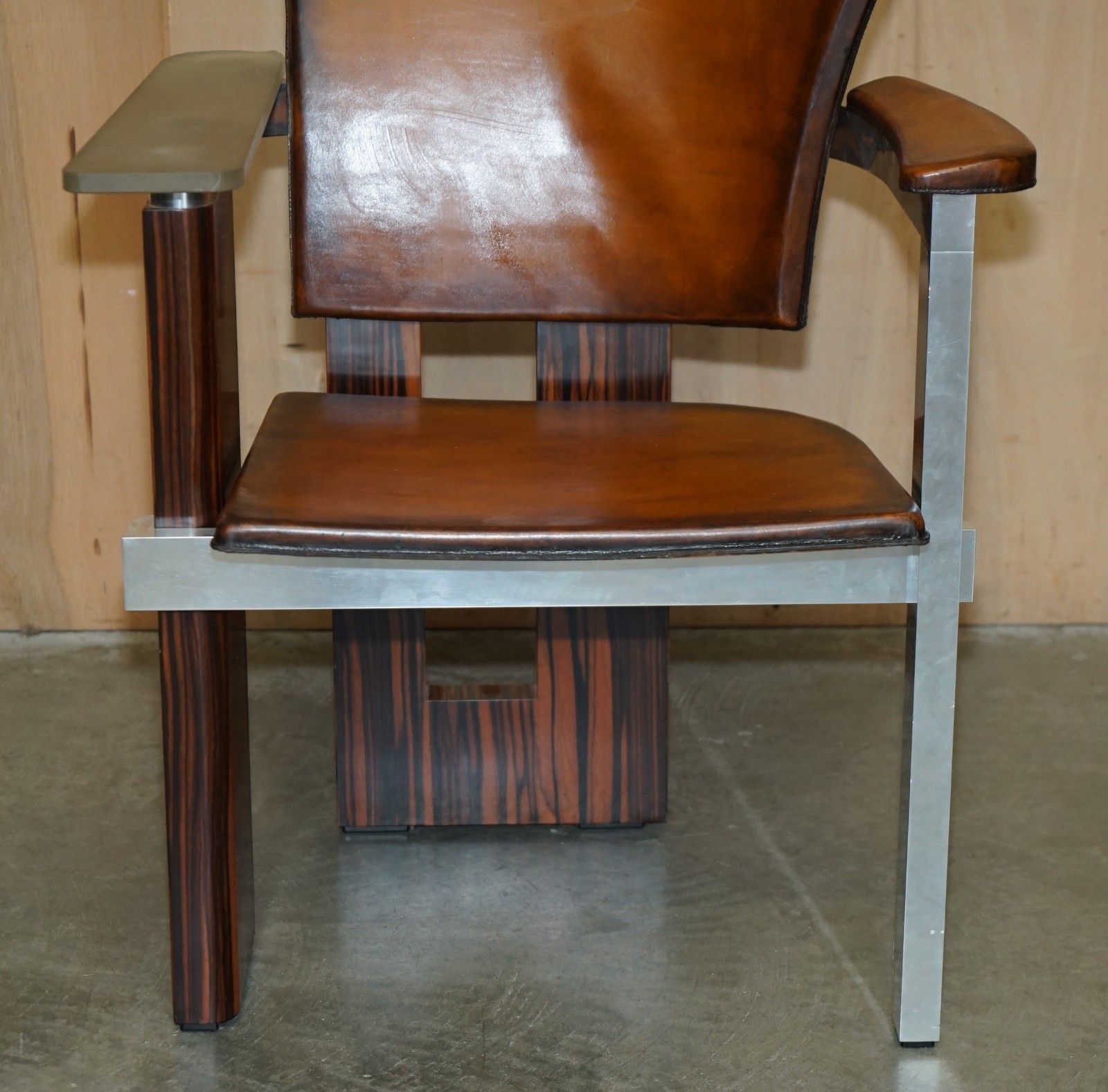 photo furniture Pair Of Piece Unique 1970's French Modernist Asymmetrical Zebrano Wood Armchairs
