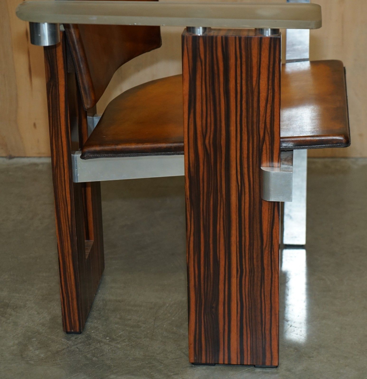 7950.0 Pair Of Piece Unique 1970's French Modernist Asymmetrical Zebrano Wood Armchairs photo