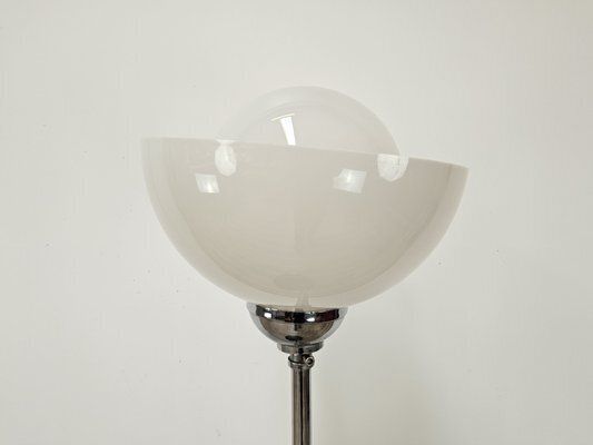 Mid Century Floor Lamp In Metal And White Glass, 1970s photo furniture