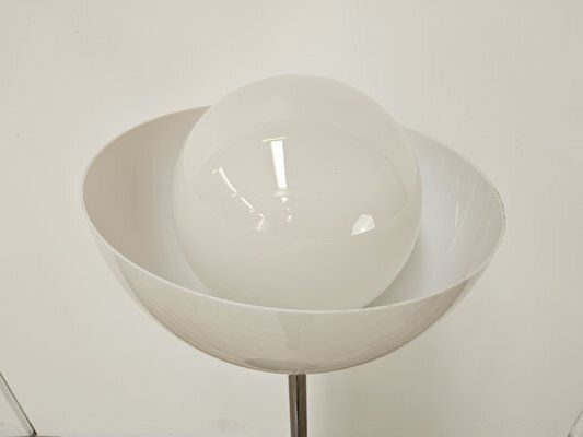 Mid Century Floor Lamp In Metal And White Glass, 1970s photo vinterior