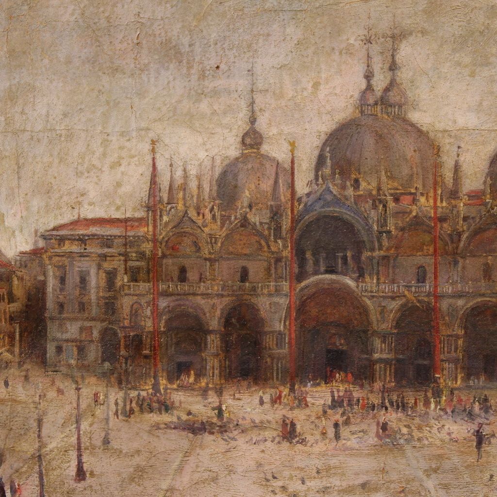 photo vintage Painting Of A View Of St. Mark's Square Signed And Dated 1917