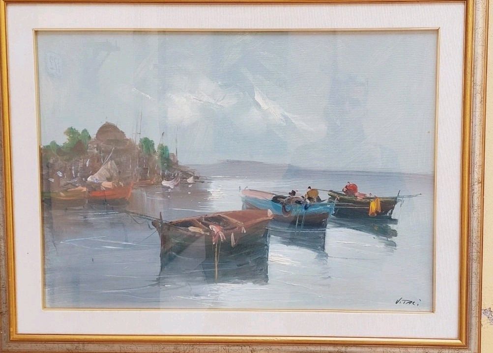 Oil Painting On Canvas 50x70s 60s/70s Renato Vitali photo furniture