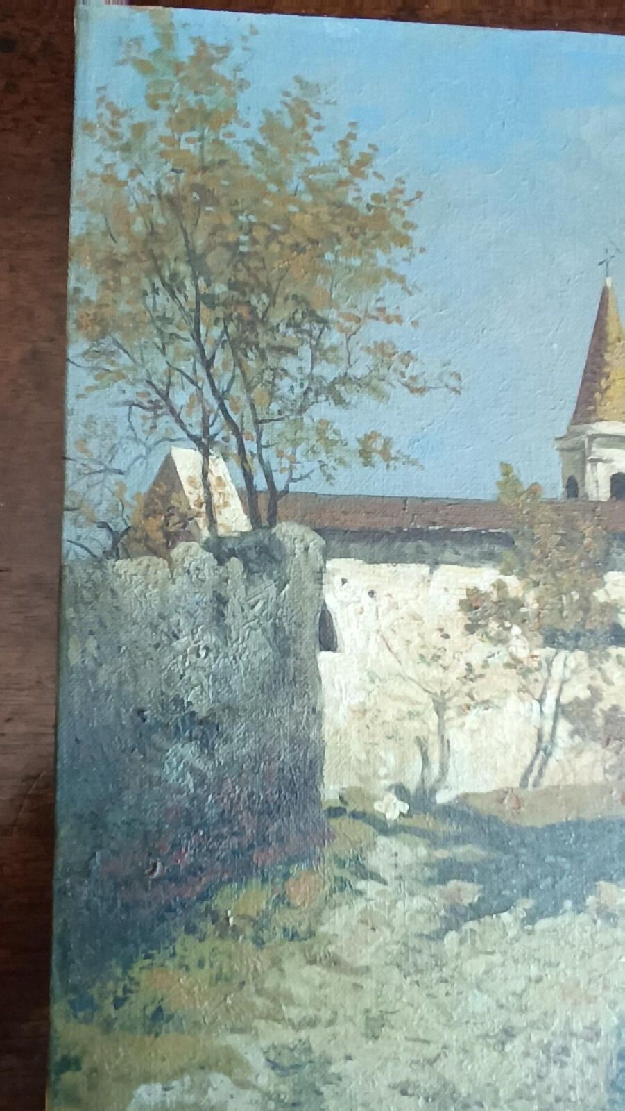 Oil Painting On Canvas Depicting Church Glimpse 20th Century Signed Italian School photo for sale