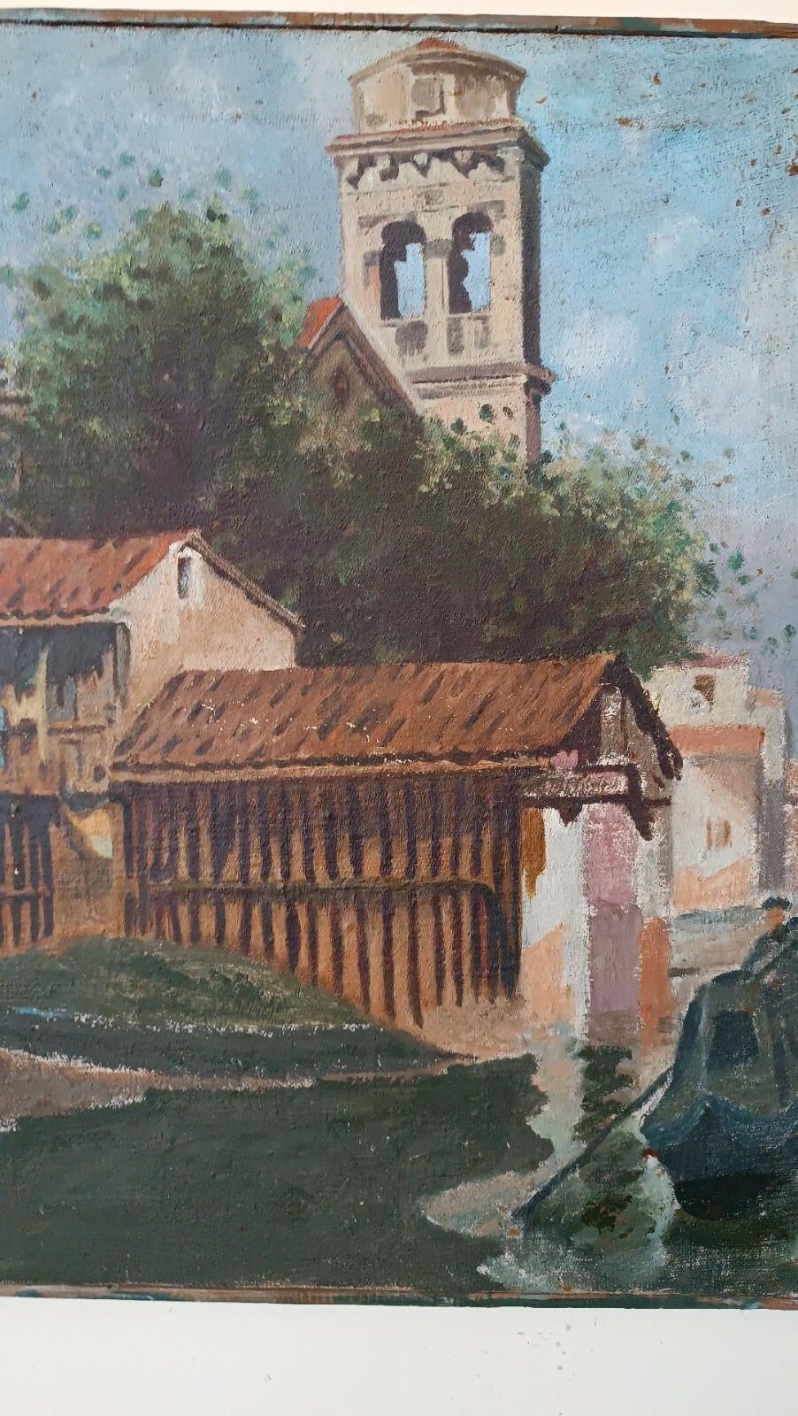Painting Oil On Canvas Antique Country Glimpse Late 19th Century photo for sale