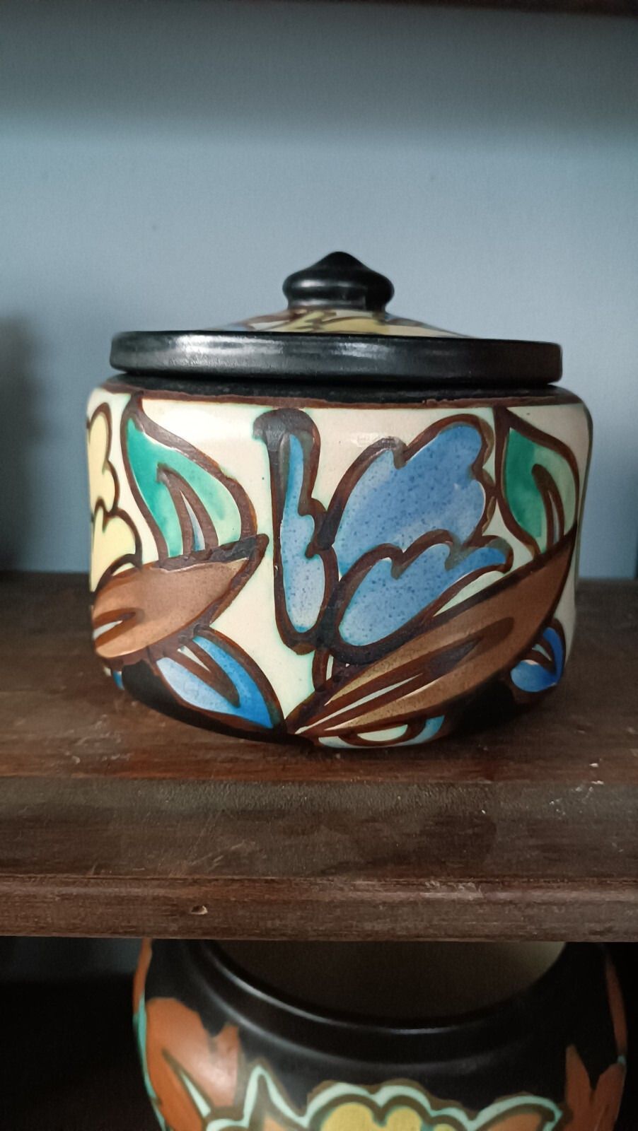 Ceramic Vase With Cap +Montoise Bergen,, Belgium, Art Deco 1920 1930 photo furniture