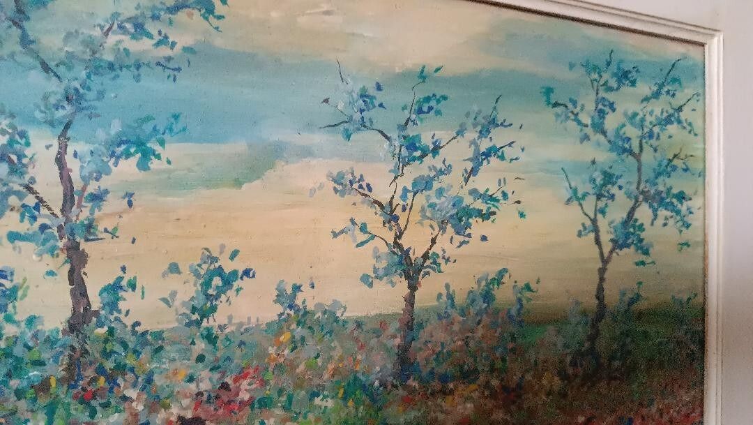 Oil Painting On Board Landscape Countryside Flowery Meadow Signed And Dated photo buy