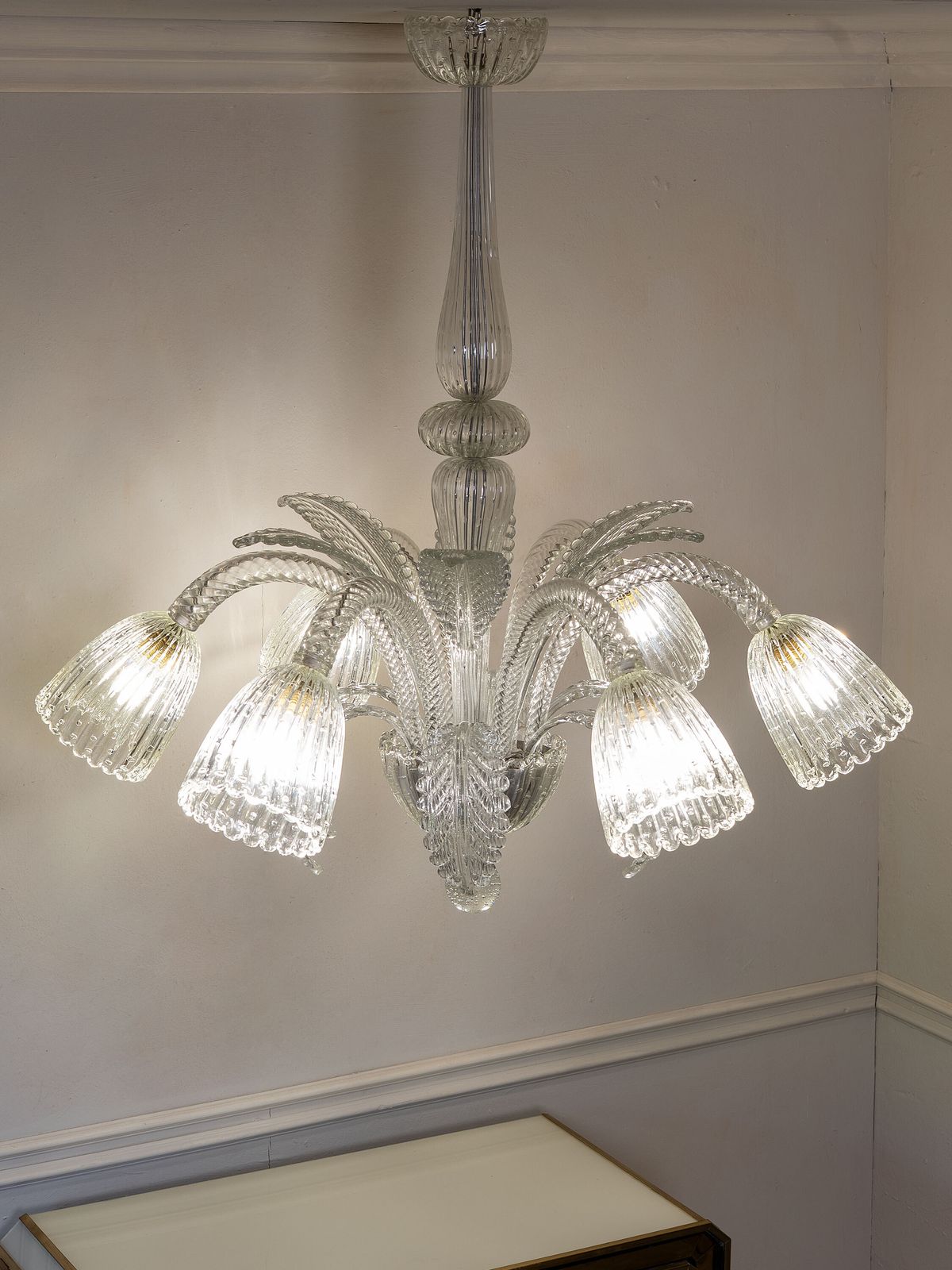 photo furniture Large Art Deco Barovier & Toso Chandelier In Blown Murano Glass With 6 Lights