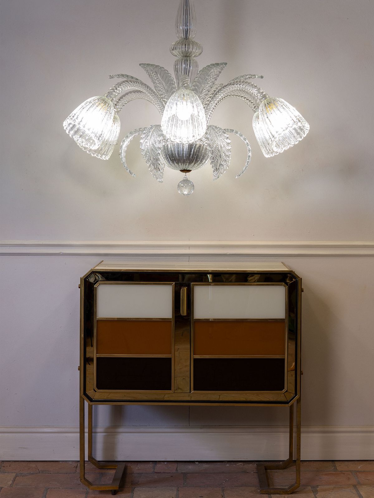 photo for sale Large Art Deco Barovier & Toso Chandelier In Blown Murano Glass With 6 Lights