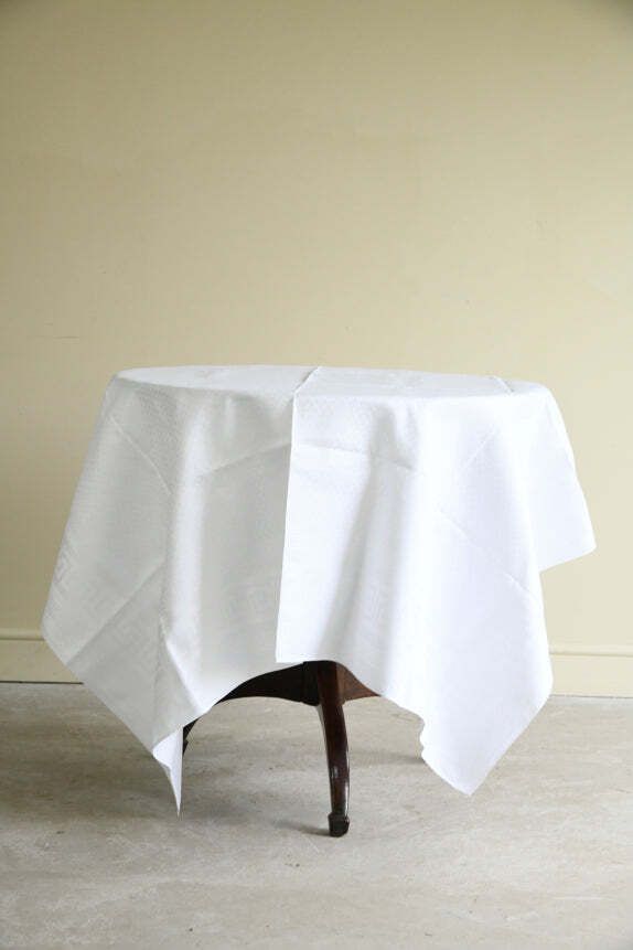 Large Greek Key White Damask Linen Tablecloth photo furniture