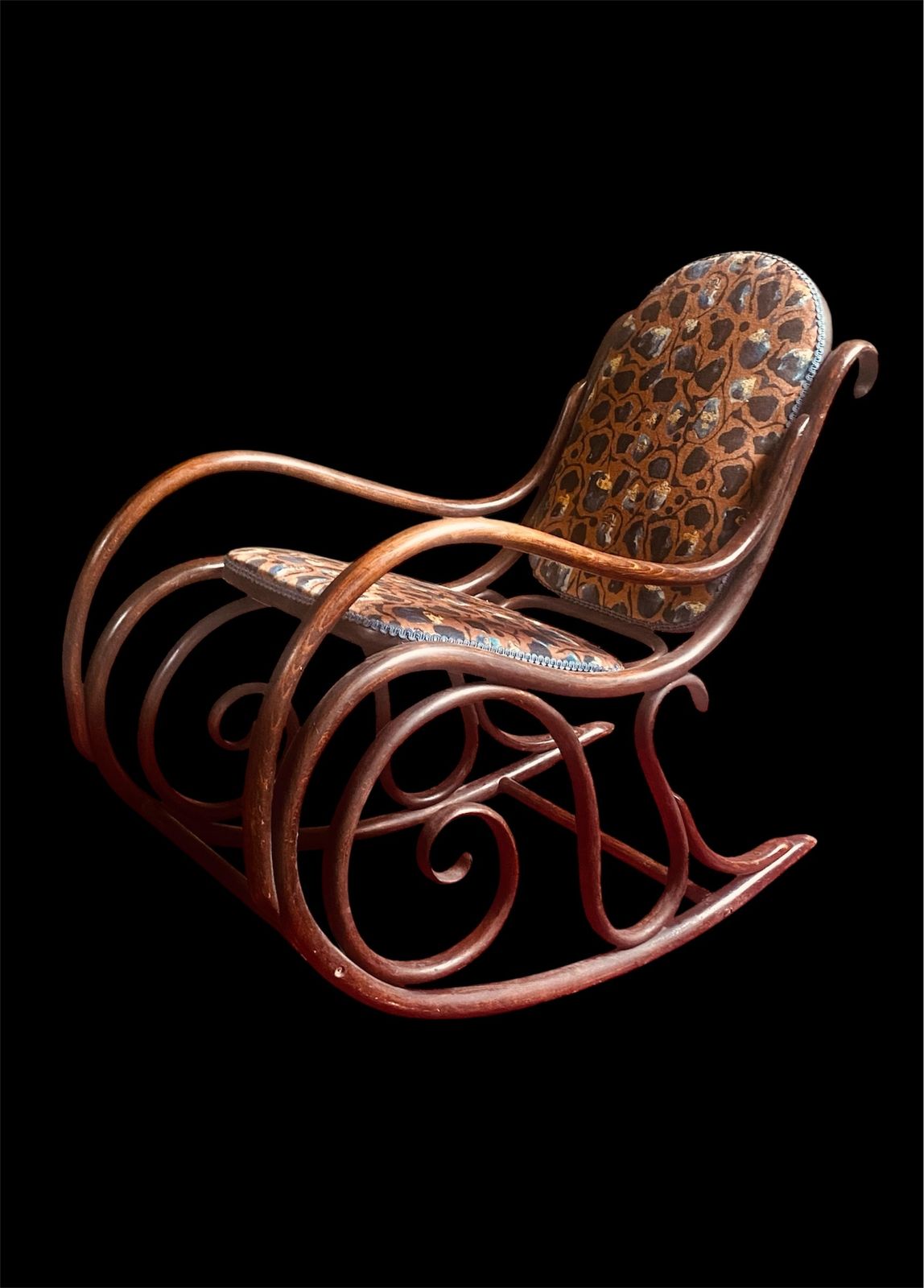 Thonet Bentwood Rocker Upholstered In Anna Hayman Giraffe Tobacco Designer Velvet photo buy