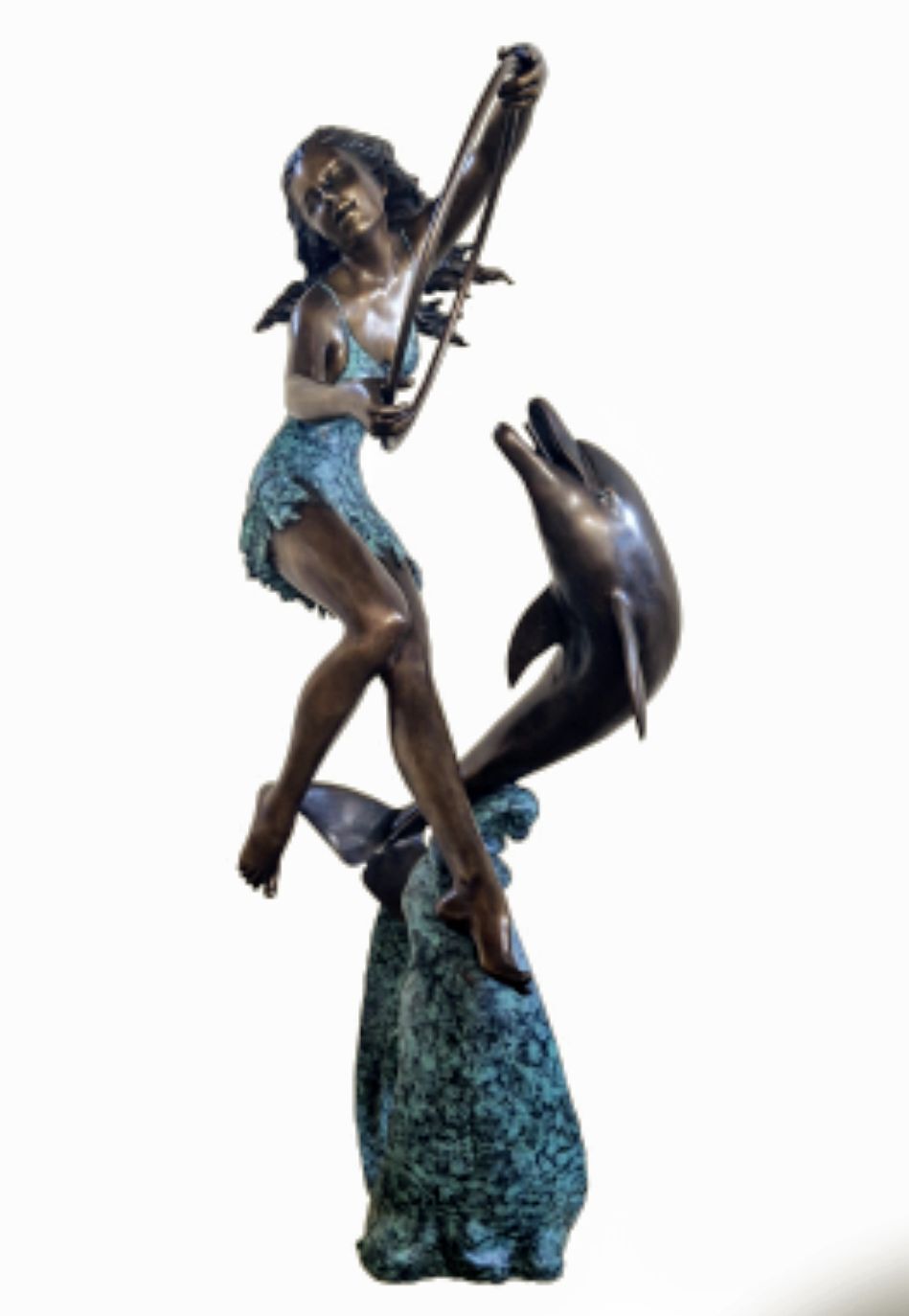Outstanding Bronze Girl Dolphin Trainer Water Fountain   Delivery Available 0260. photo Garden Decor