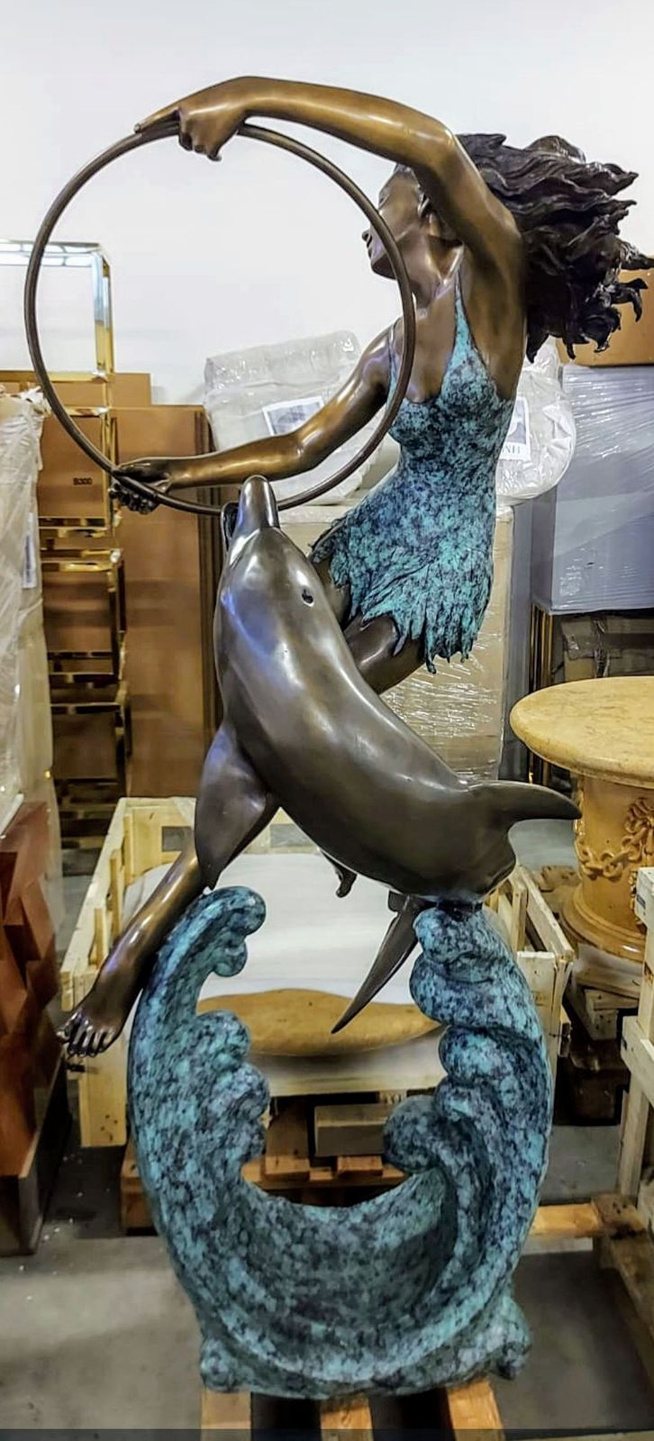 Outstanding Bronze Girl Dolphin Trainer Water Fountain   Delivery Available 0260. photo 16995.0