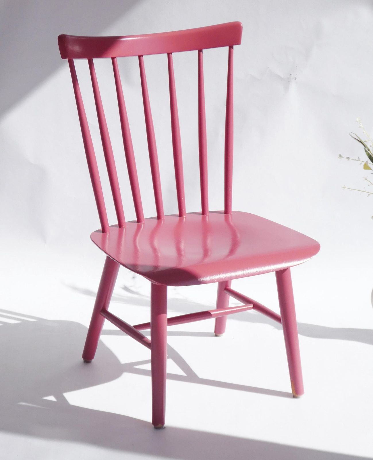 Mid Century Pink Wooden Chair Made In Czechoslovakia, Vintage Spindle Seat, Colourful Chair photo furniture