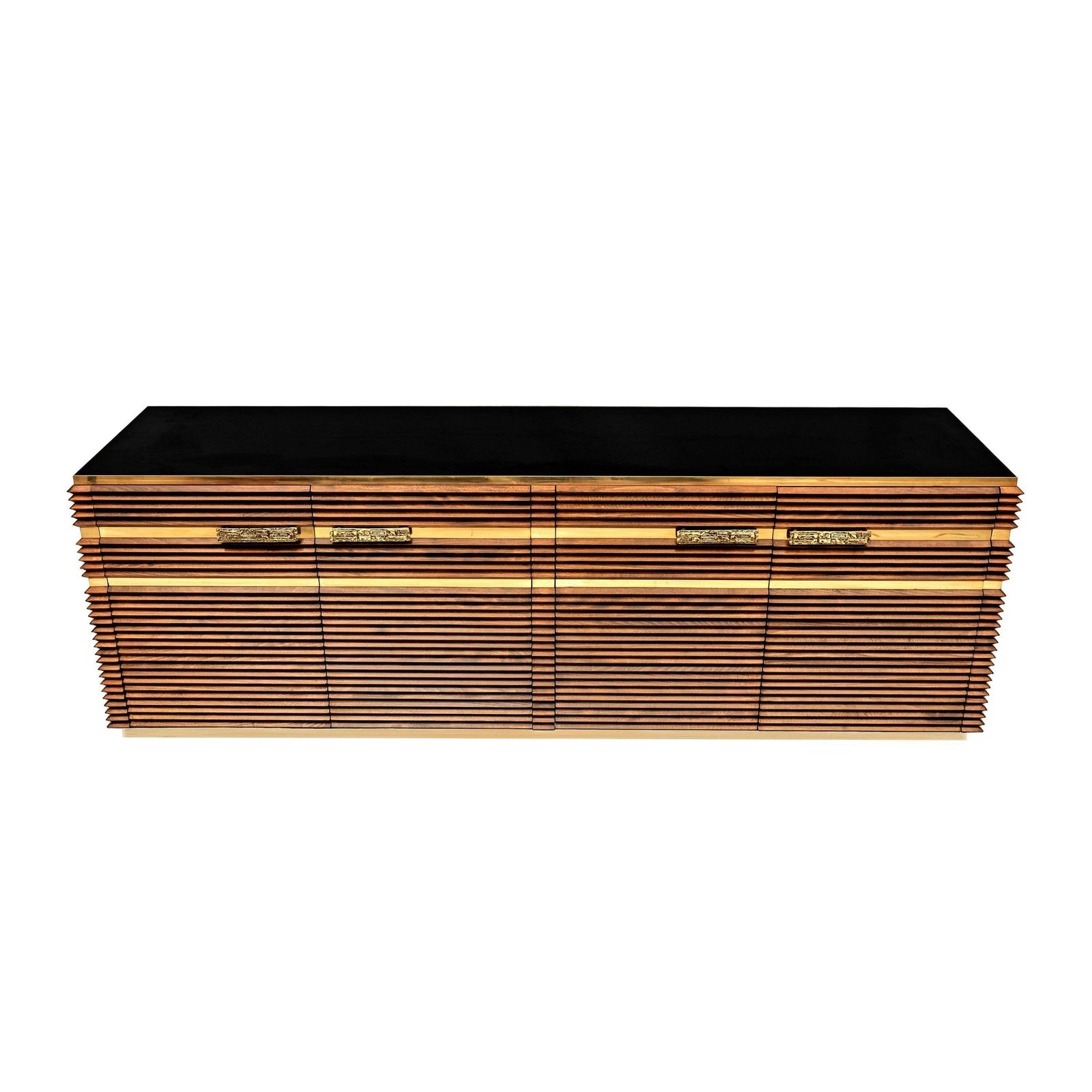 Mid Century Modern Italian Brass And Teak Sideboard, 1970s photo for sale