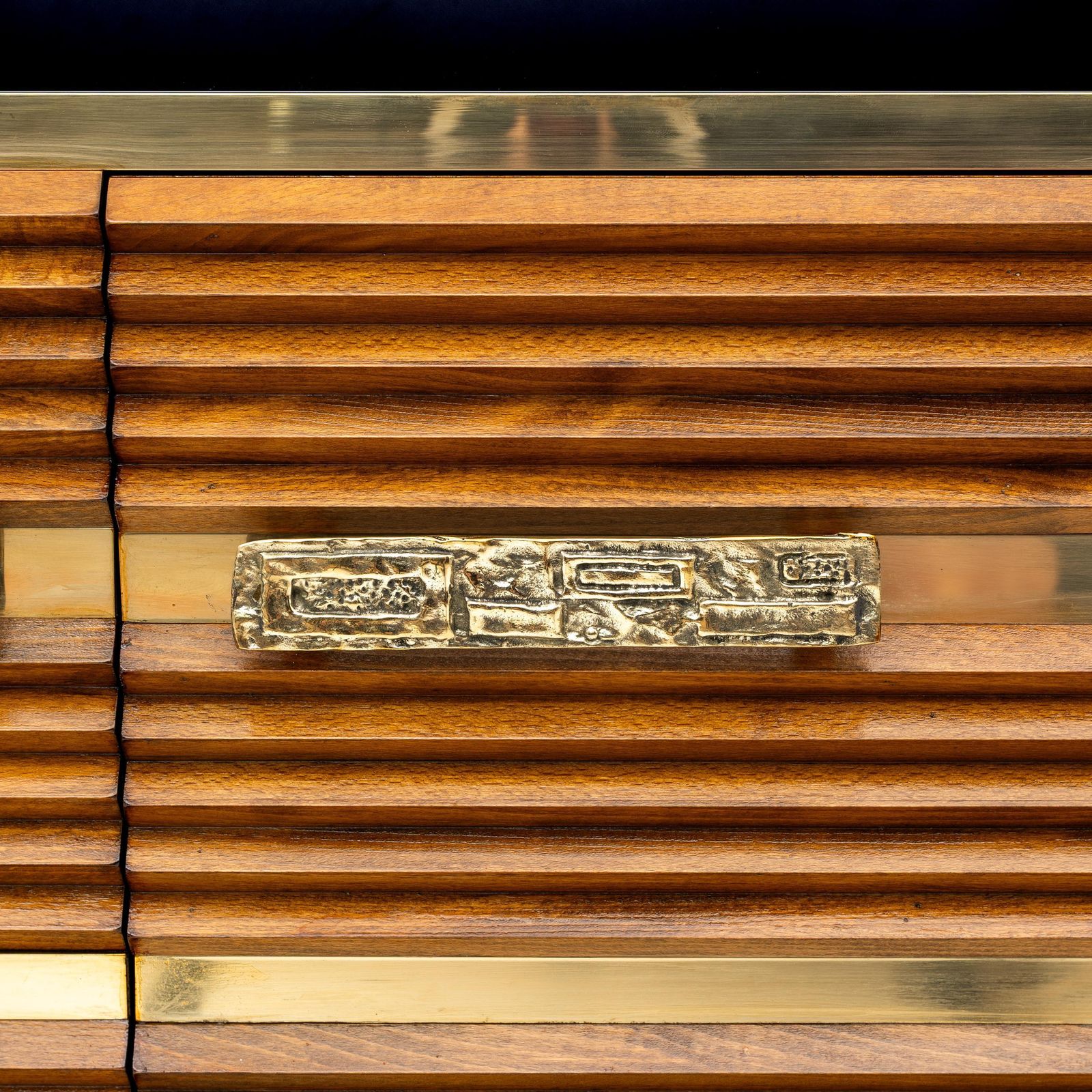 photo for sale Mid Century Modern Italian Brass And Teak Sideboard, 1970s