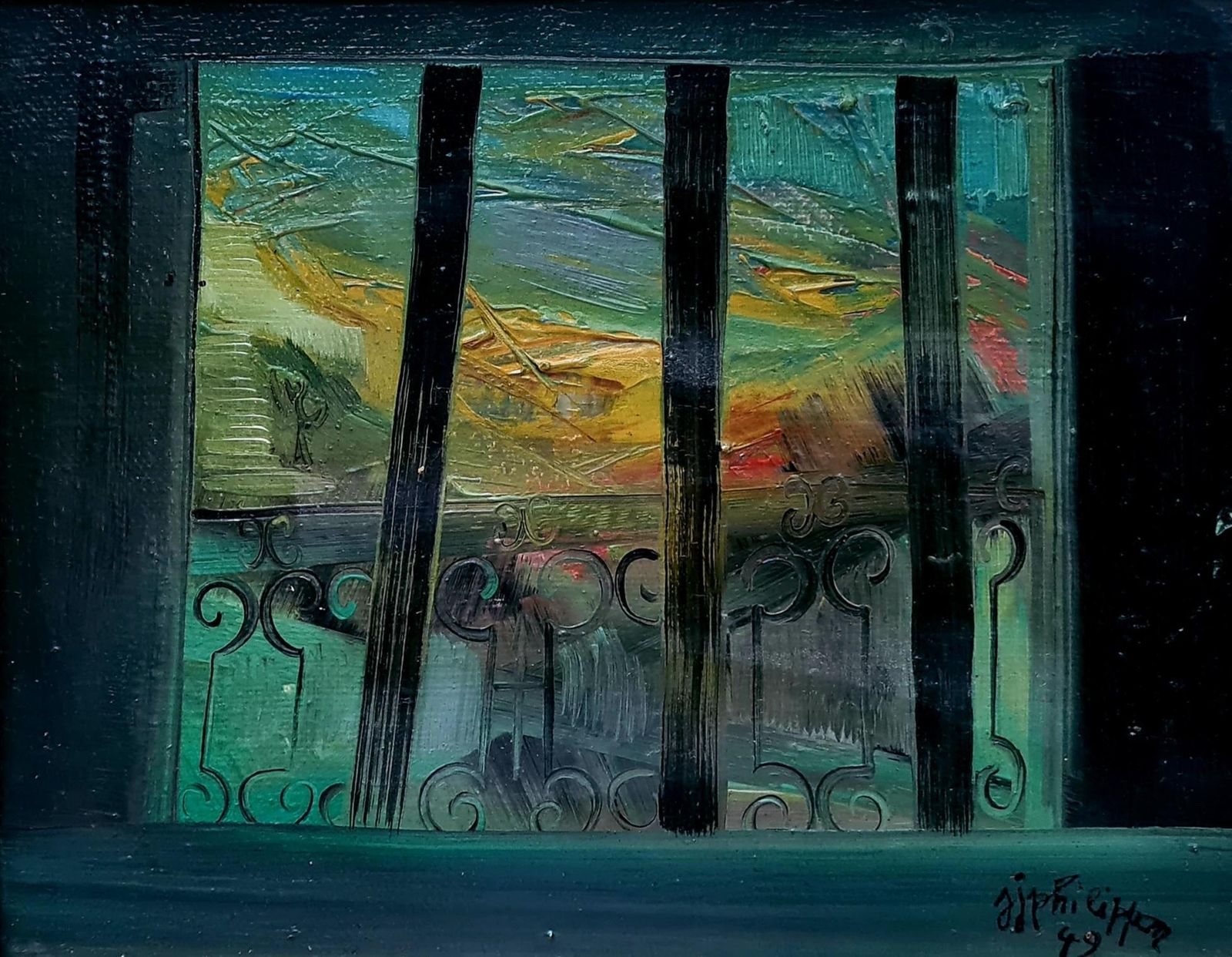 Jean Jacques Philippon Expressionist Fauvist View From A Window, The Balcony, Follower Of Raoul Dufy1949 photo furniture