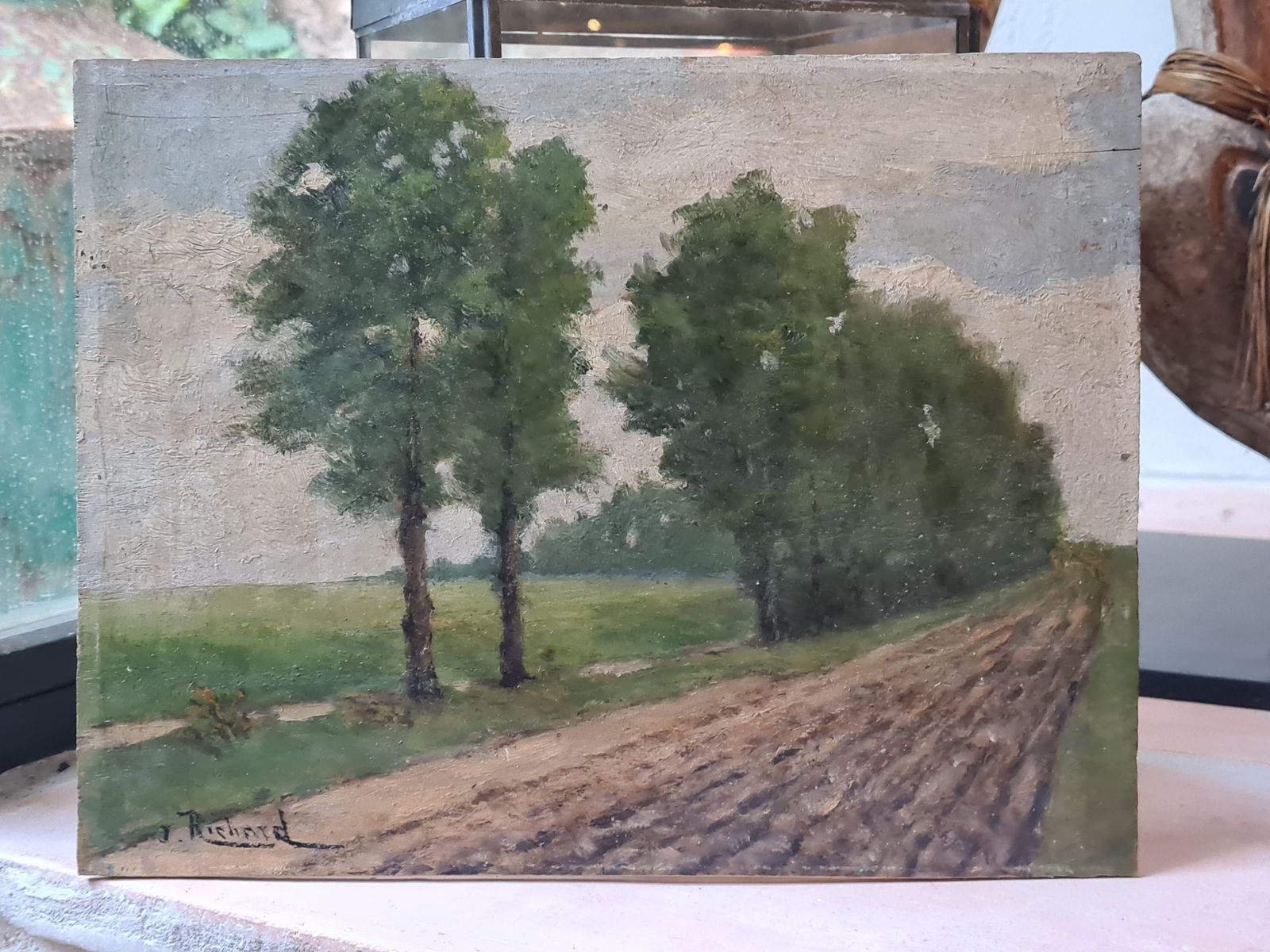 J Richardbarbizon School Landscape, The Poplar Trees, Late 19th Century Oil On Wood Panel photo for sale