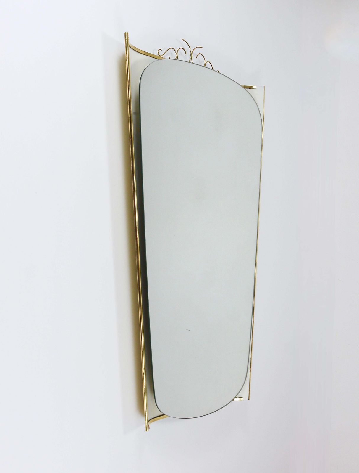 photo for sale Ernest Igl Illuminated Mid Century Wall Mirror With Brass Crown, By Hillebrand