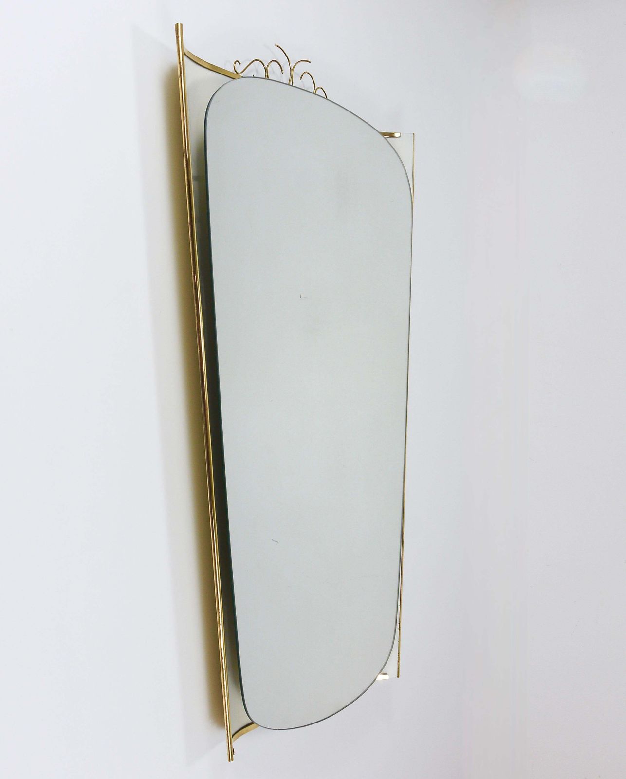 1444.0 Ernest Igl Illuminated Mid Century Wall Mirror With Brass Crown, By Hillebrand photo
