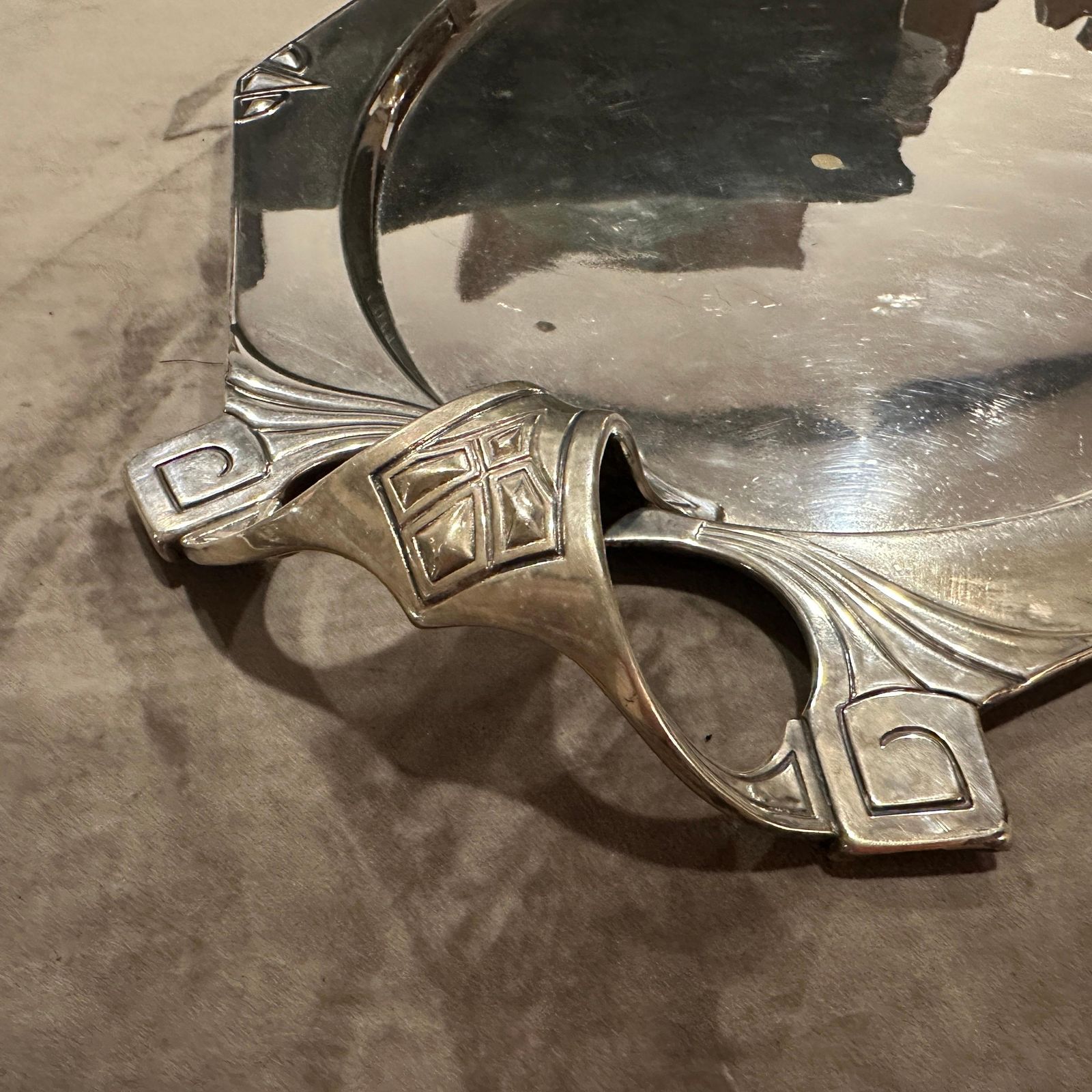 photo for sale 1900 Amazing Judgenstil Silver Plated Tray By Albert Kohler For W.M.F.