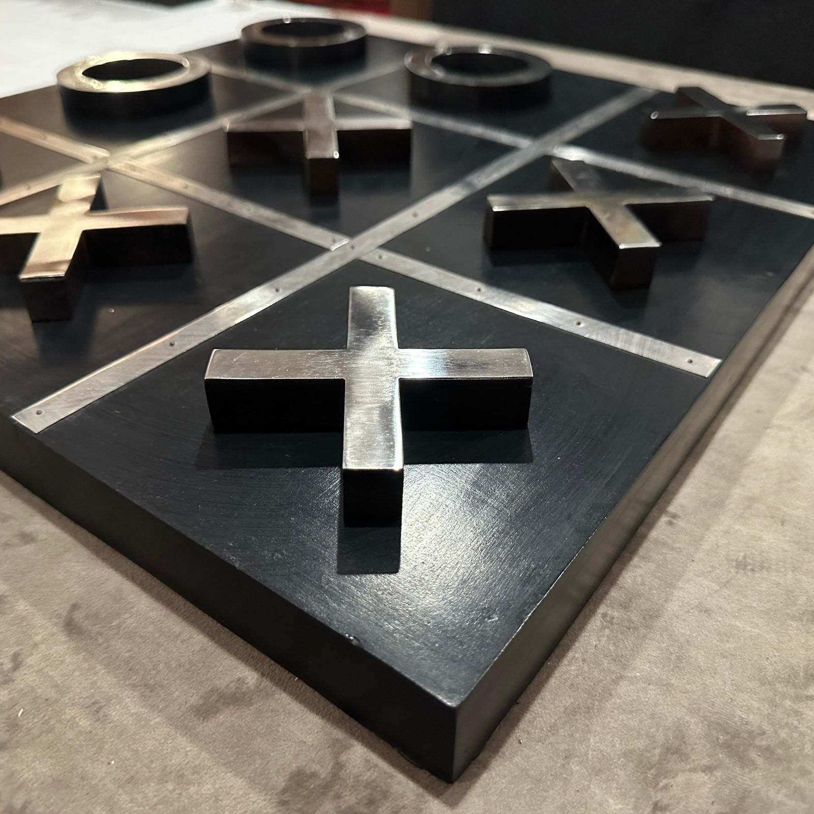 A 1990s Modern Black Painted Wood And Silverplate Italian Huge Table Game photo vintage