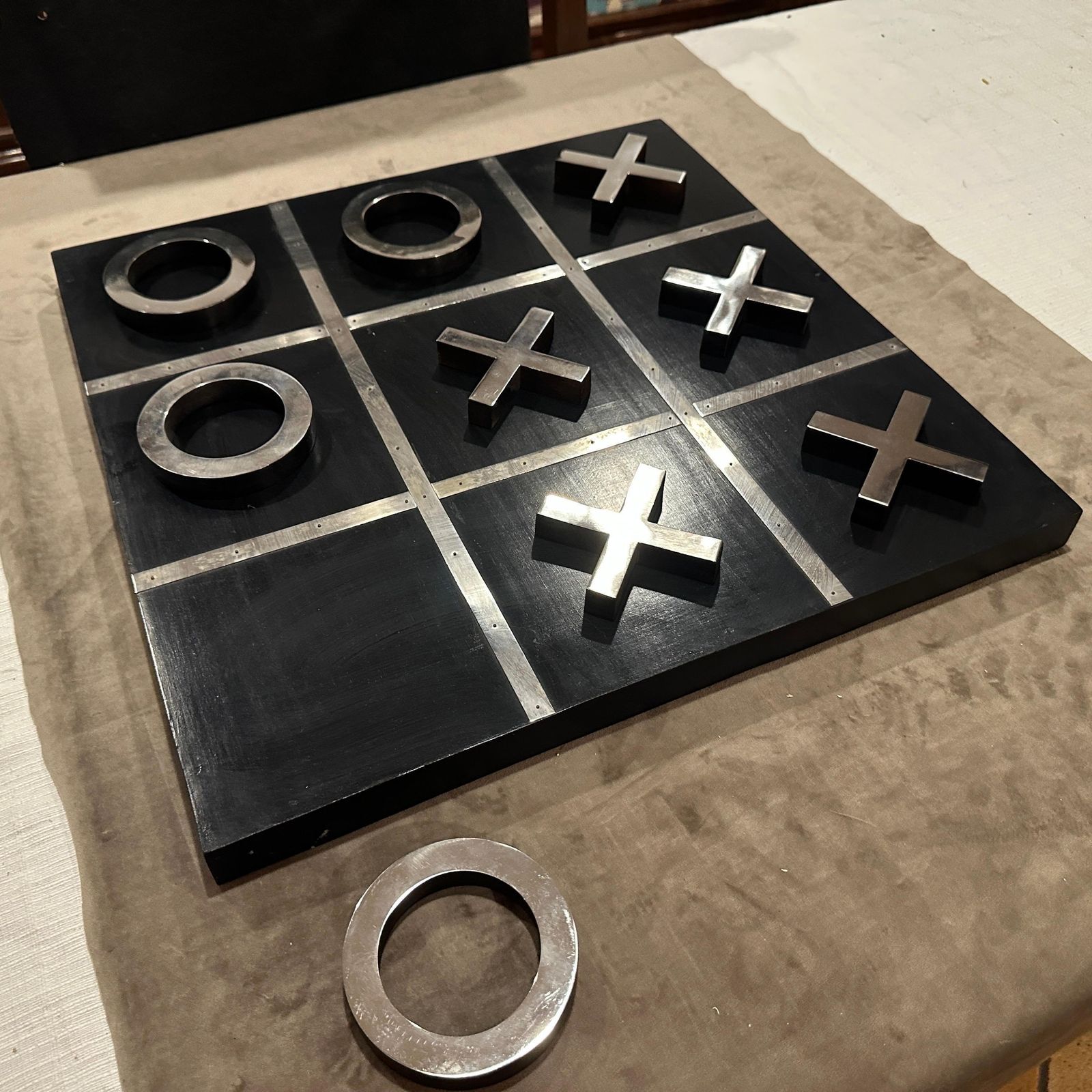 597.0 A 1990s Modern Black Painted Wood And Silverplate Italian Huge Table Game photo