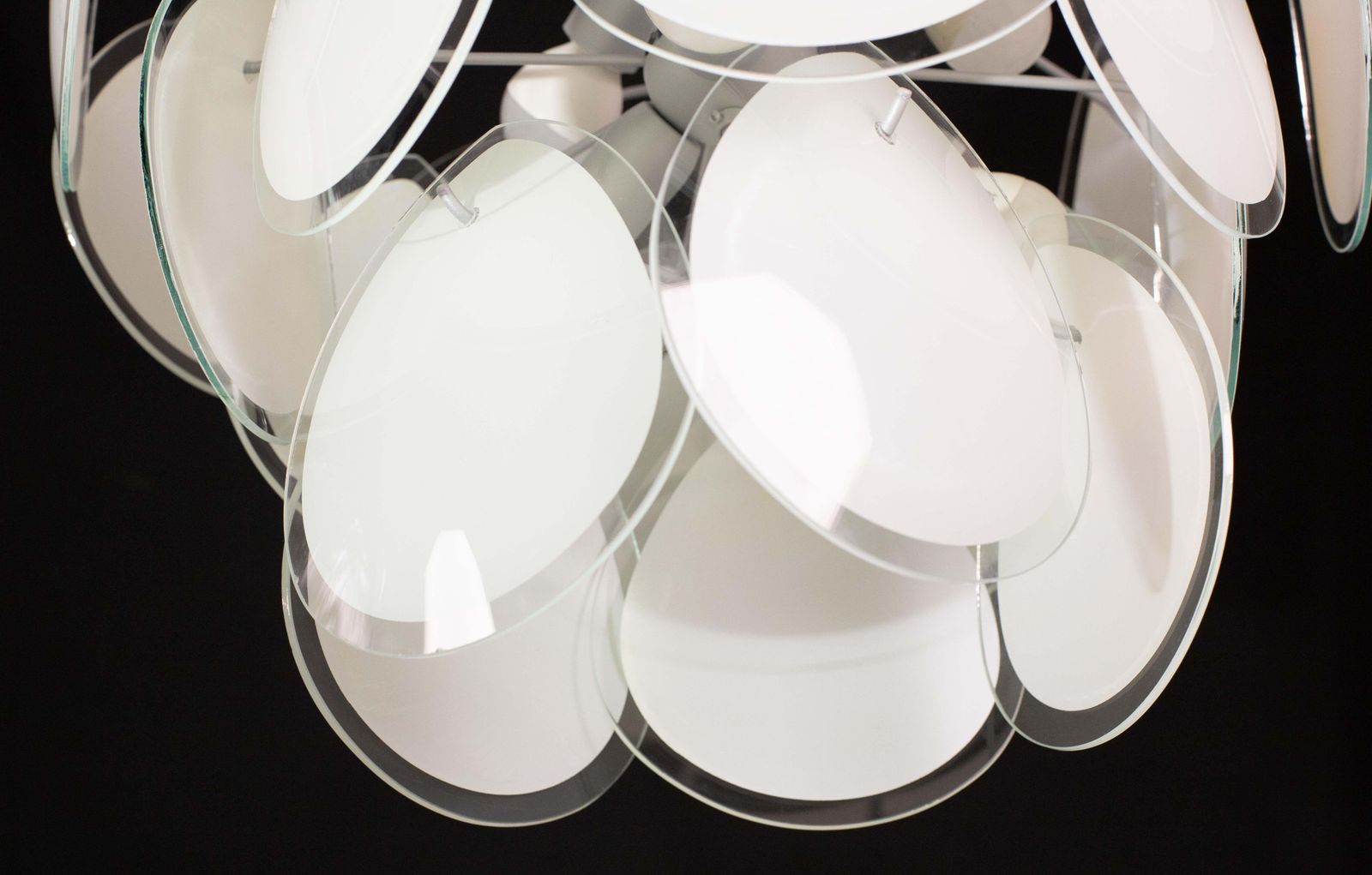 photo buy Vistosi White Murano Glass Teardrop Shaped Discs Chandelier, Italy, 1970s