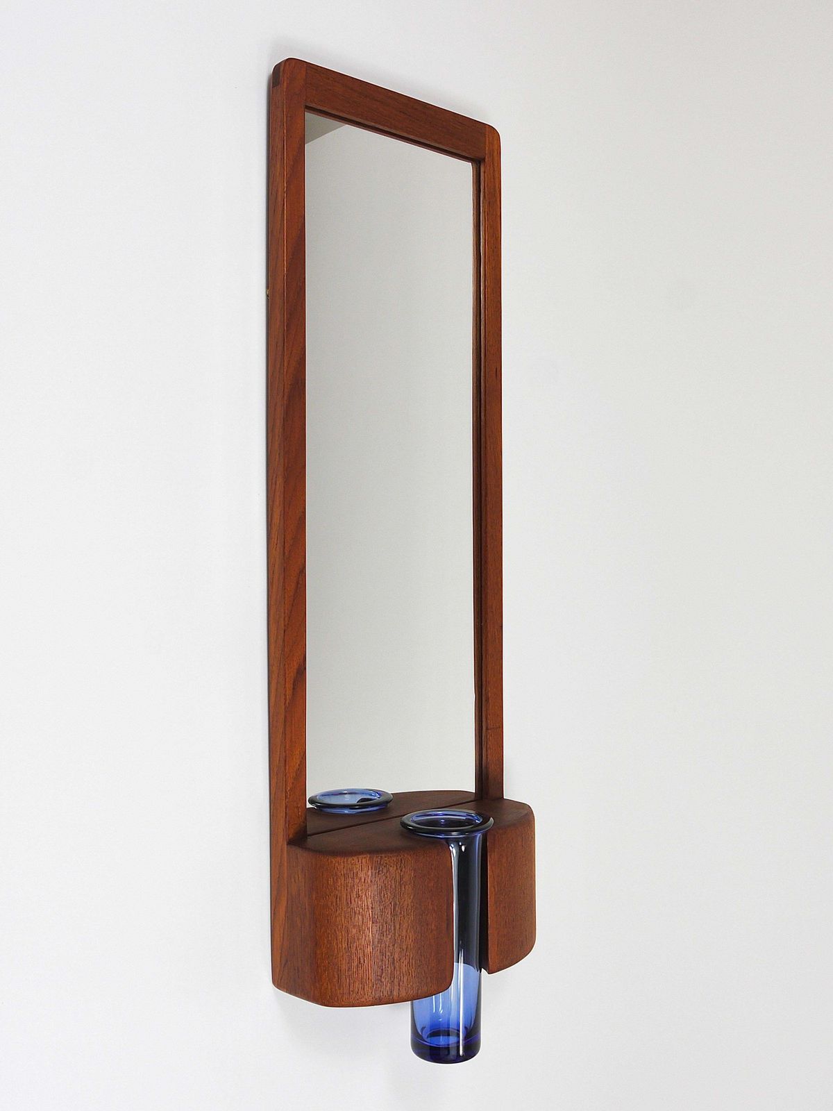 photo vinterior Jacob Hermann & Per Lütken Danish Wall Mirror & Holmegaard Glass Vase, 1960s