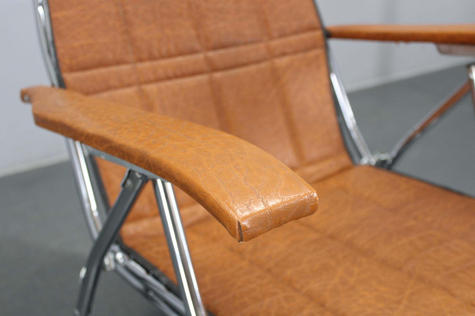 1970s Italian Folding Lounge Chair With Leatherette Upholster photo buy