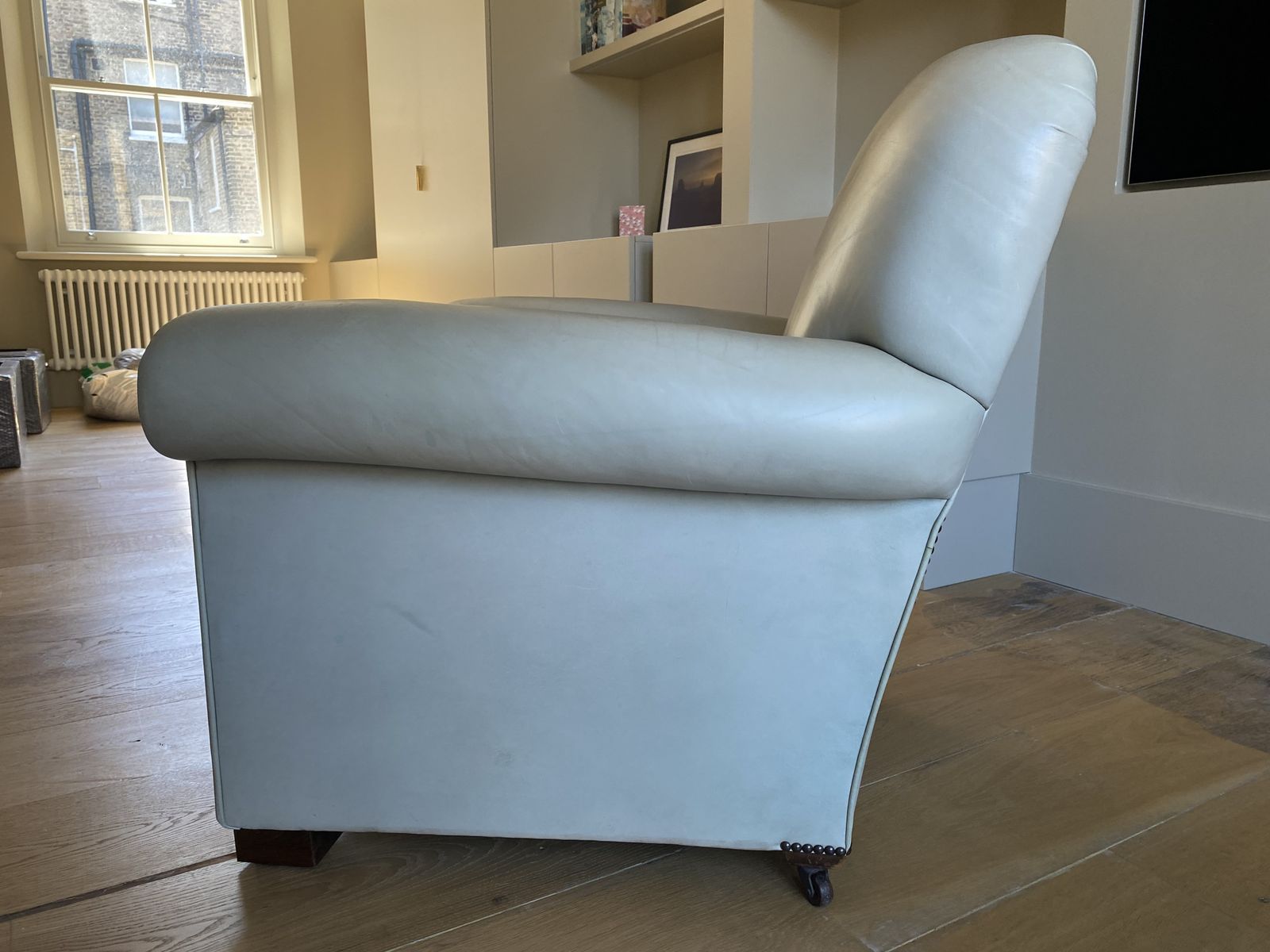 Mid Century Living Room Chair Upholstered In Duck Egg Blue Leather photo Furniture