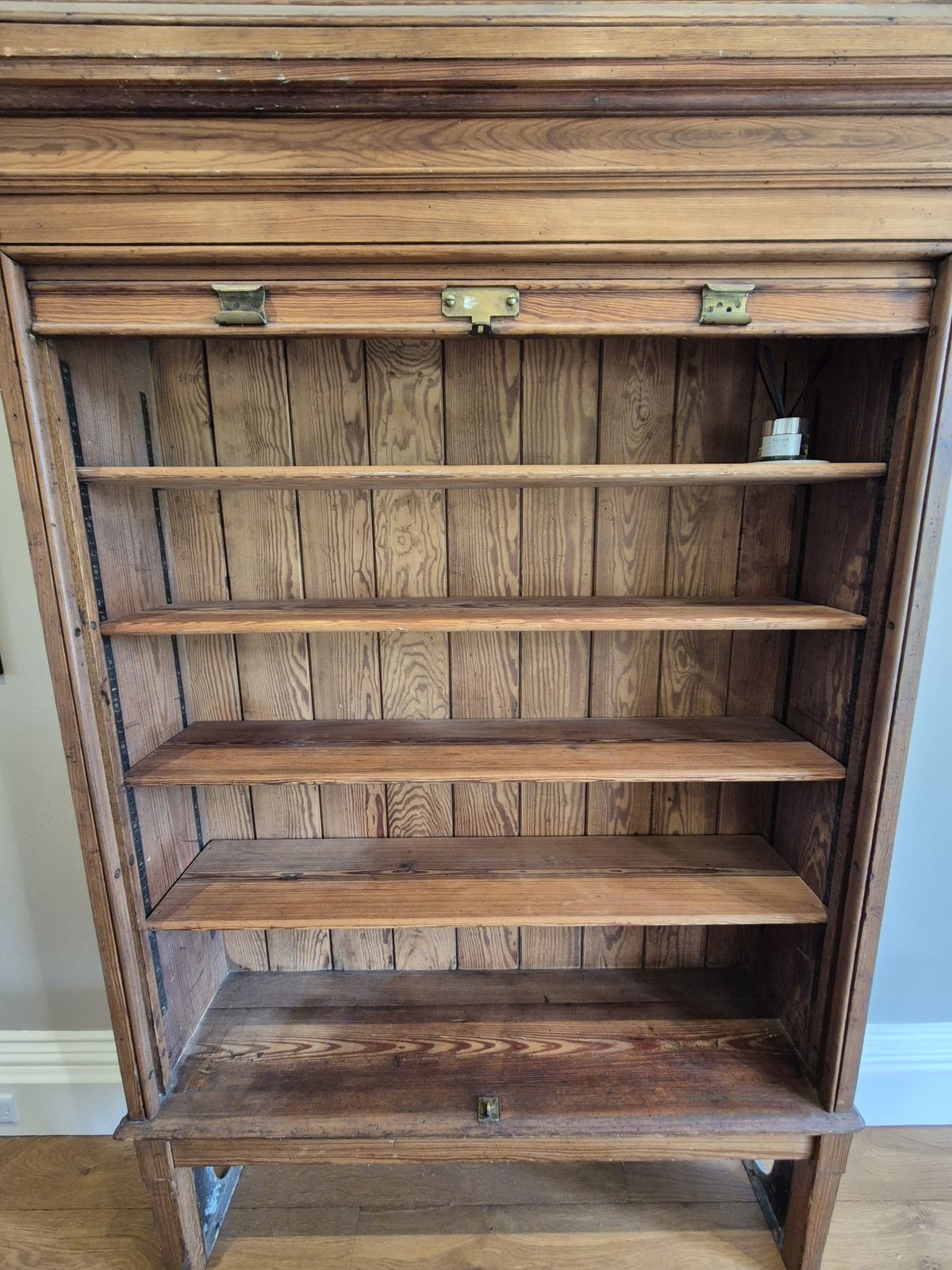 Antique Glasgow School Of Arts Wood Bookcase / Shelving W/Tambour Front 274cm H photo vinterior