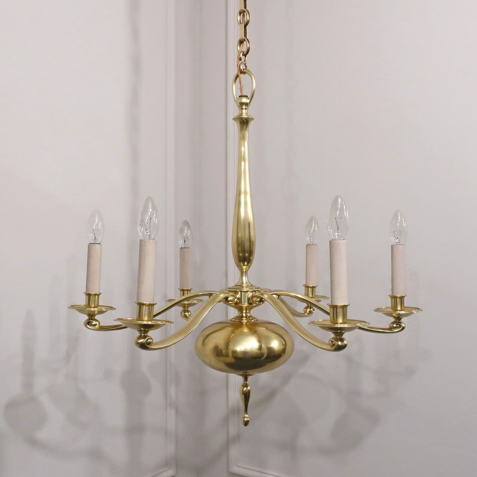 Large English Art Nouveau Gilt Bronze Chandelier