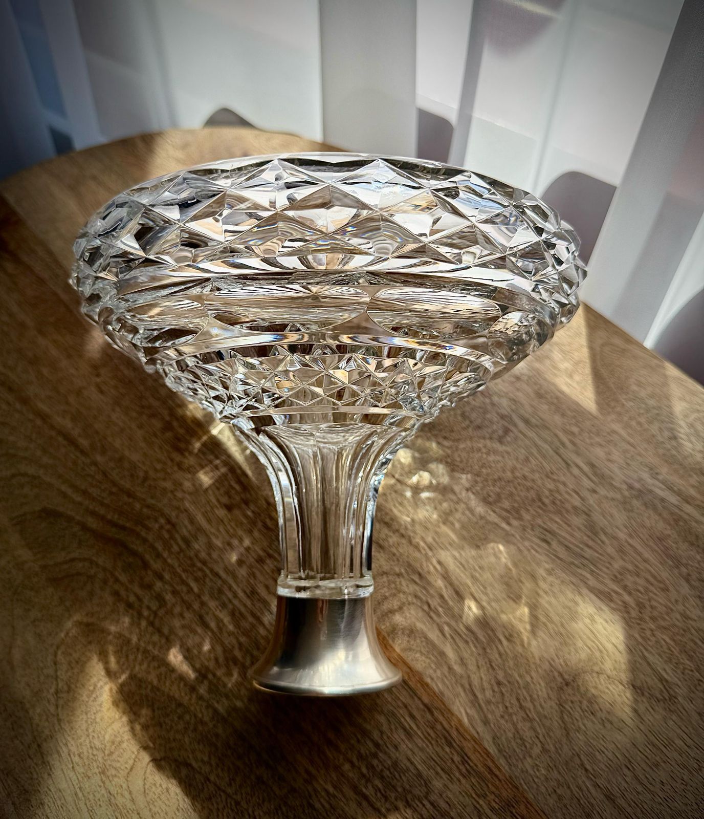 Vintage Cut Glass Ship's Decanter With Sterling Silver Collar By Israel Freeman & Son Ltd, 1968 photo buy