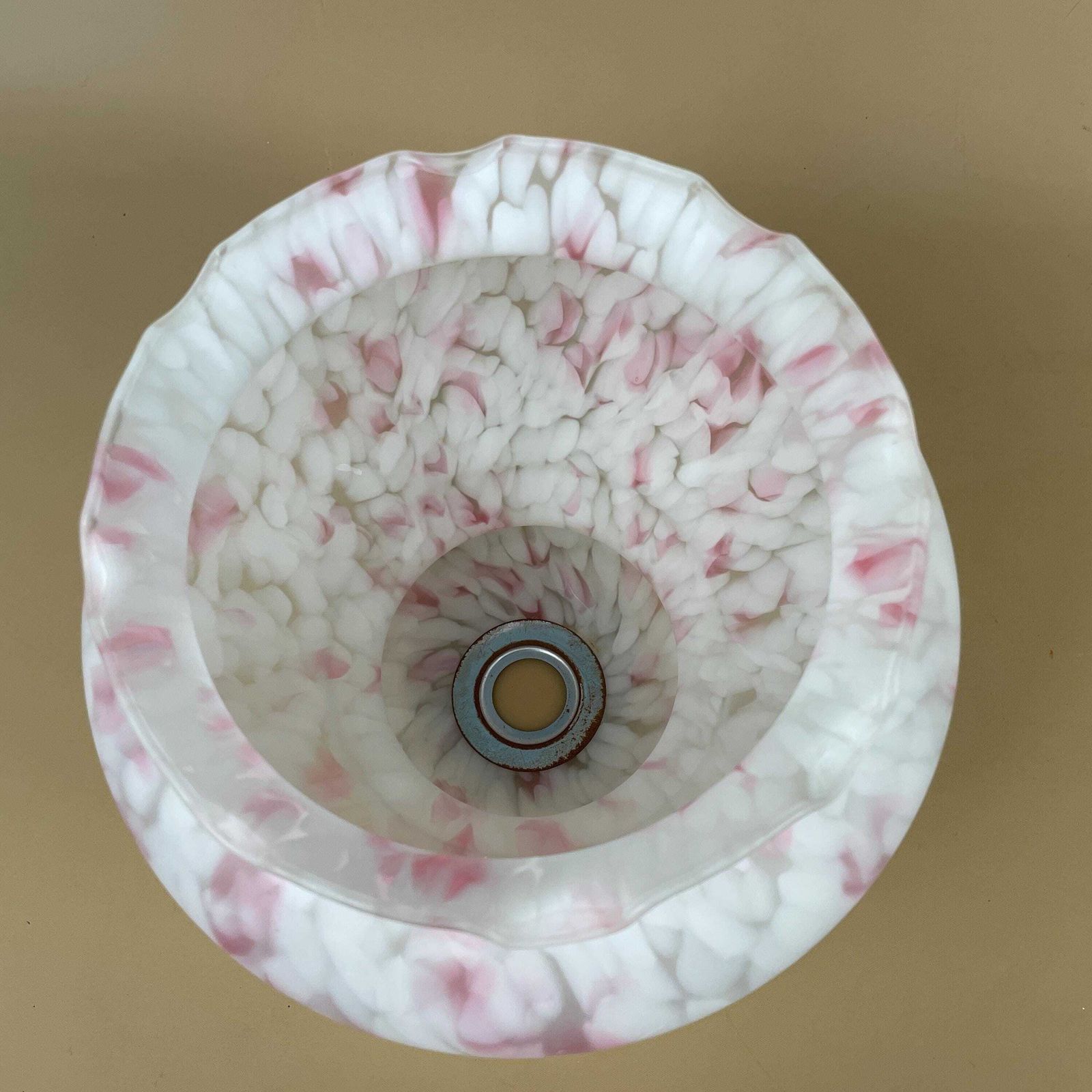 photo for sale Vintage Glass Ceiling Light Shade White Pink Frosted Pendant Stain Glass Tiffany Style Mushroom Patterned Milky Art Deco Scallop Frilly Edge