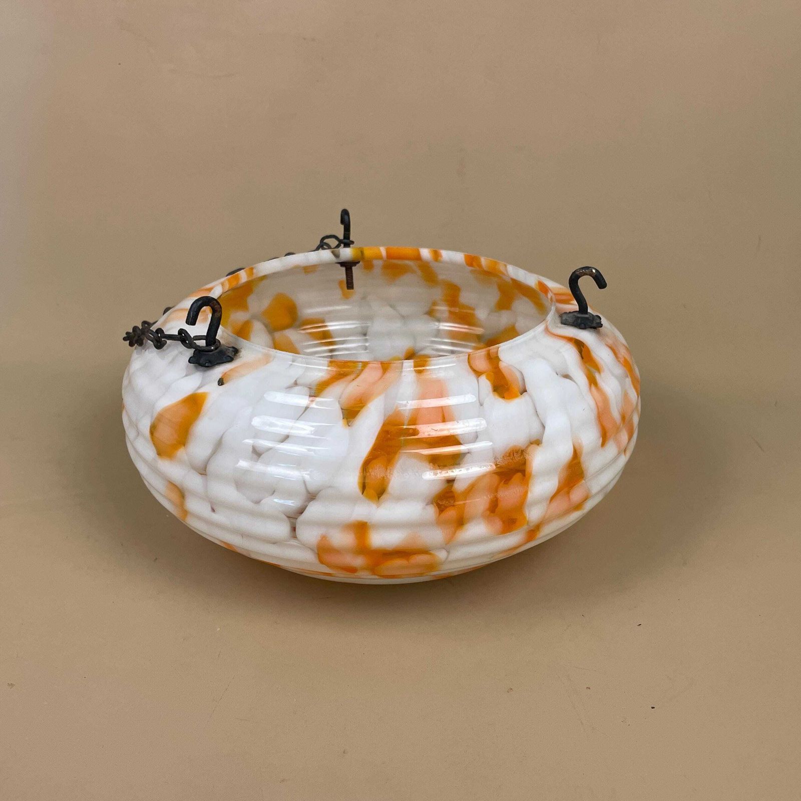 Vintage Glass Ceiling Light Shade White Orange Frosted Pendant Stain Glass Tiffany Style Patterned Milky Art Deco Round Circular Hanging