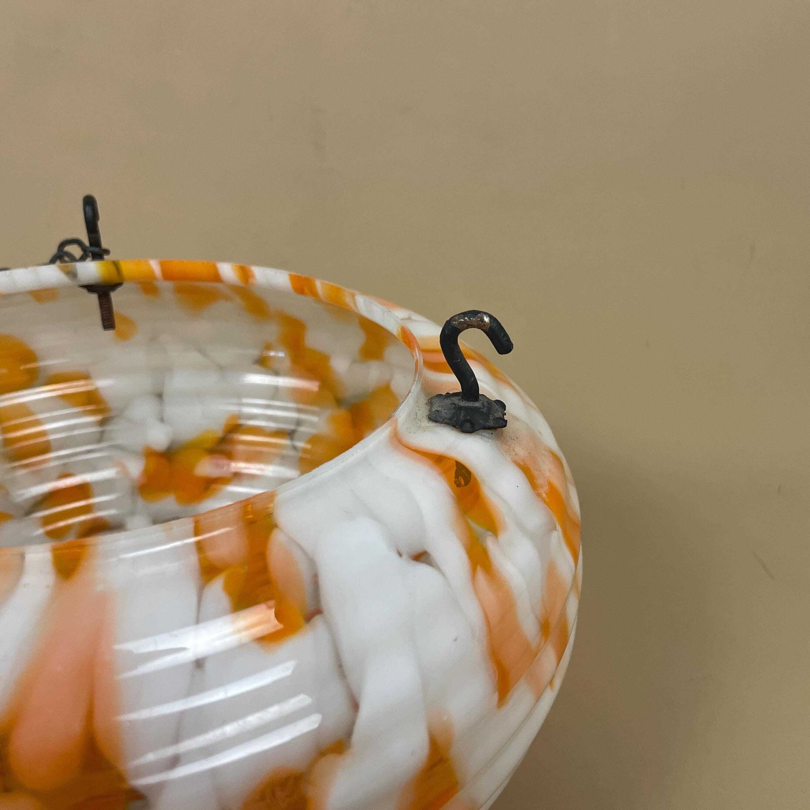 Vintage Glass Ceiling Light Shade White Orange Frosted Pendant Stain Glass Tiffany Style Patterned Milky Art Deco Round Circular Hanging photo vinterior