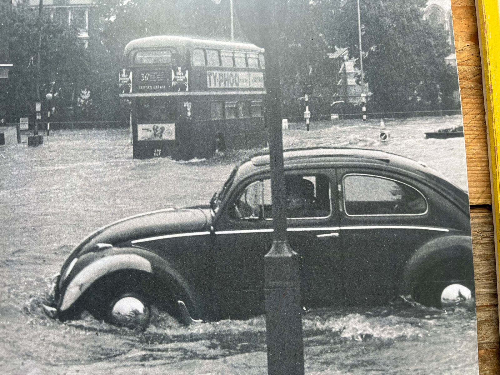 Vintage 1950s Vw Beetle In London Flood Poster photo furniture