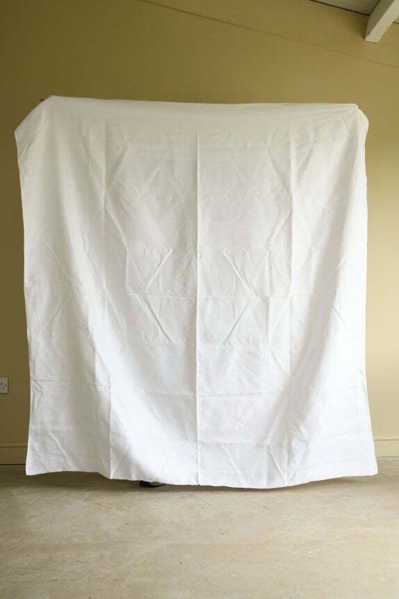 Large Square White Linen Damask Tablecloth