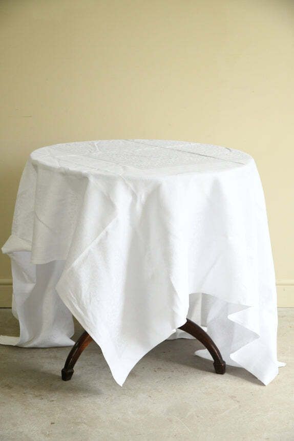 Large Square White Linen Damask Tablecloth photo furniture