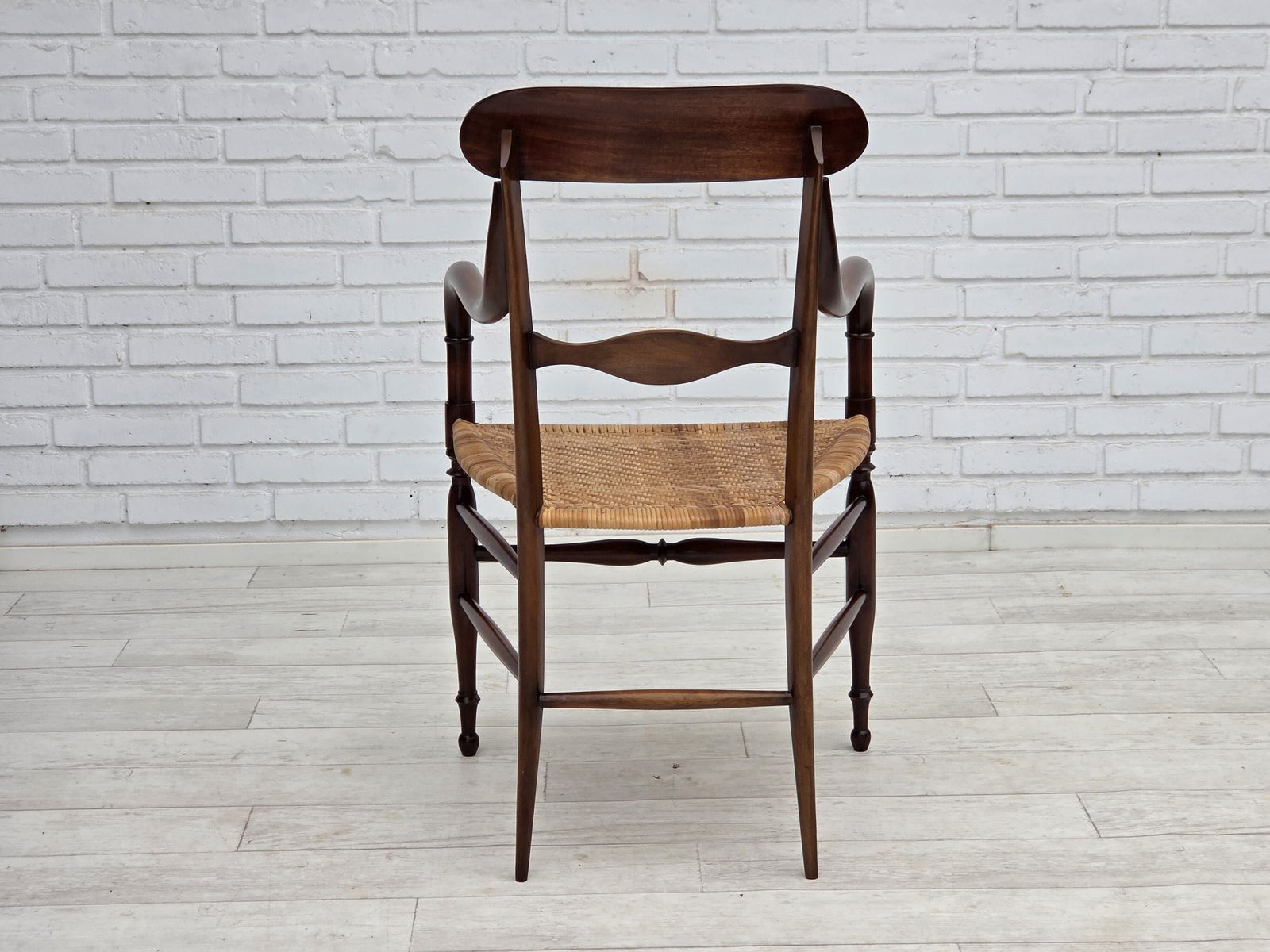 3100.0 1970s, Italian Design By Fratelli Levaggi, 2 Armchairs, Model "Campanino", Cherry Wood. photo