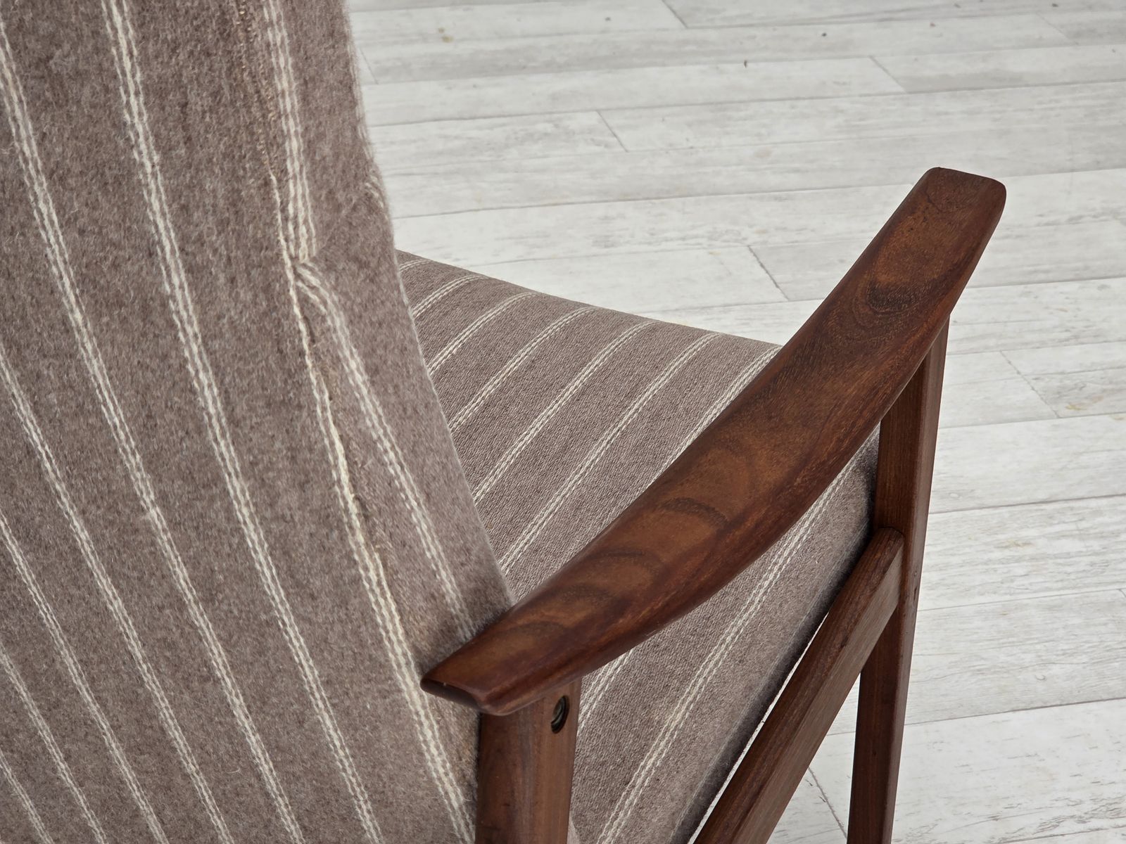 1970s, Danish Highback Armchair, Furniture Wool, Teak Wood, Original Condition. photo vinterior