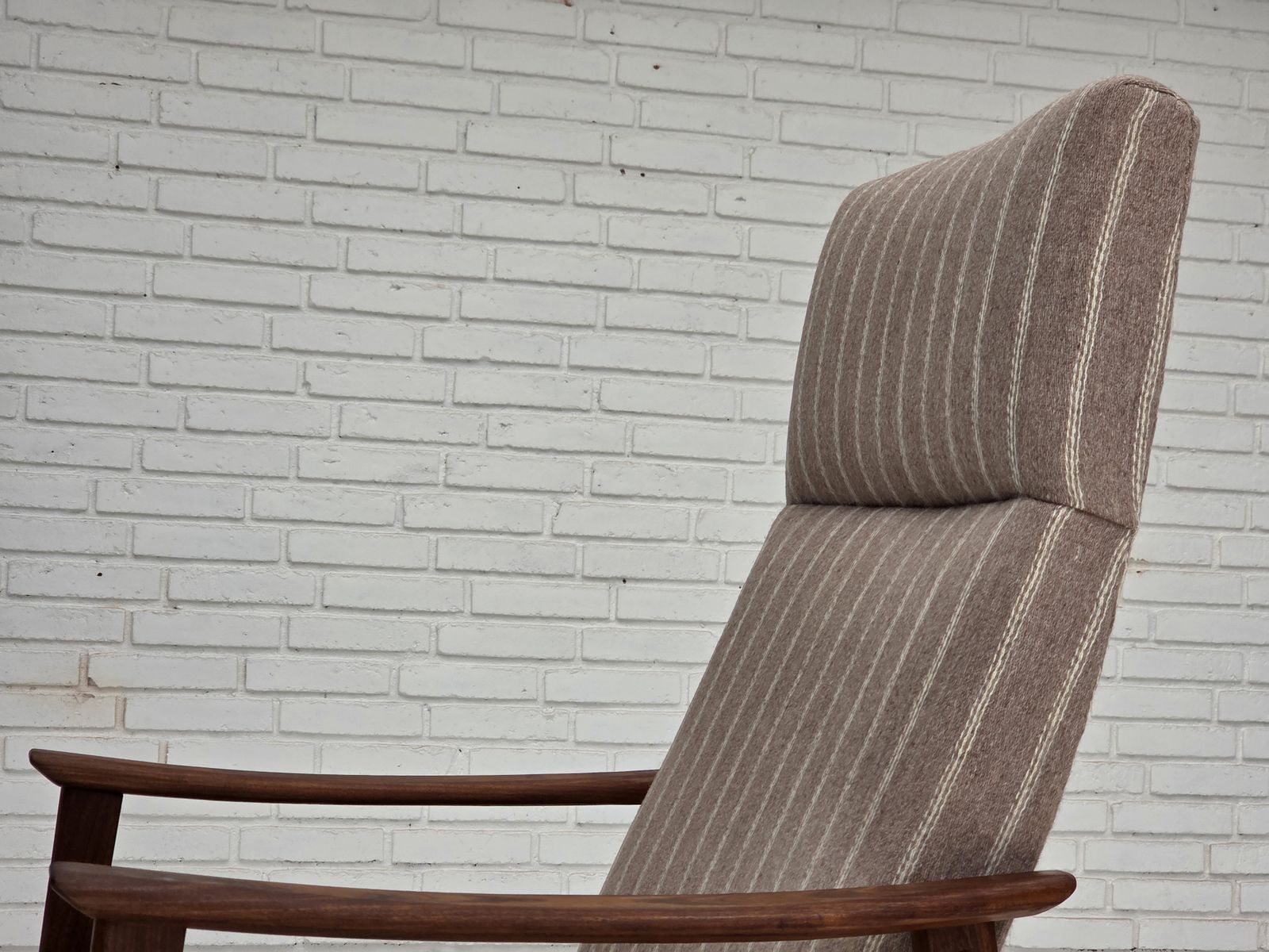 920.0 1970s, Danish Highback Armchair, Furniture Wool, Teak Wood, Original Condition. photo