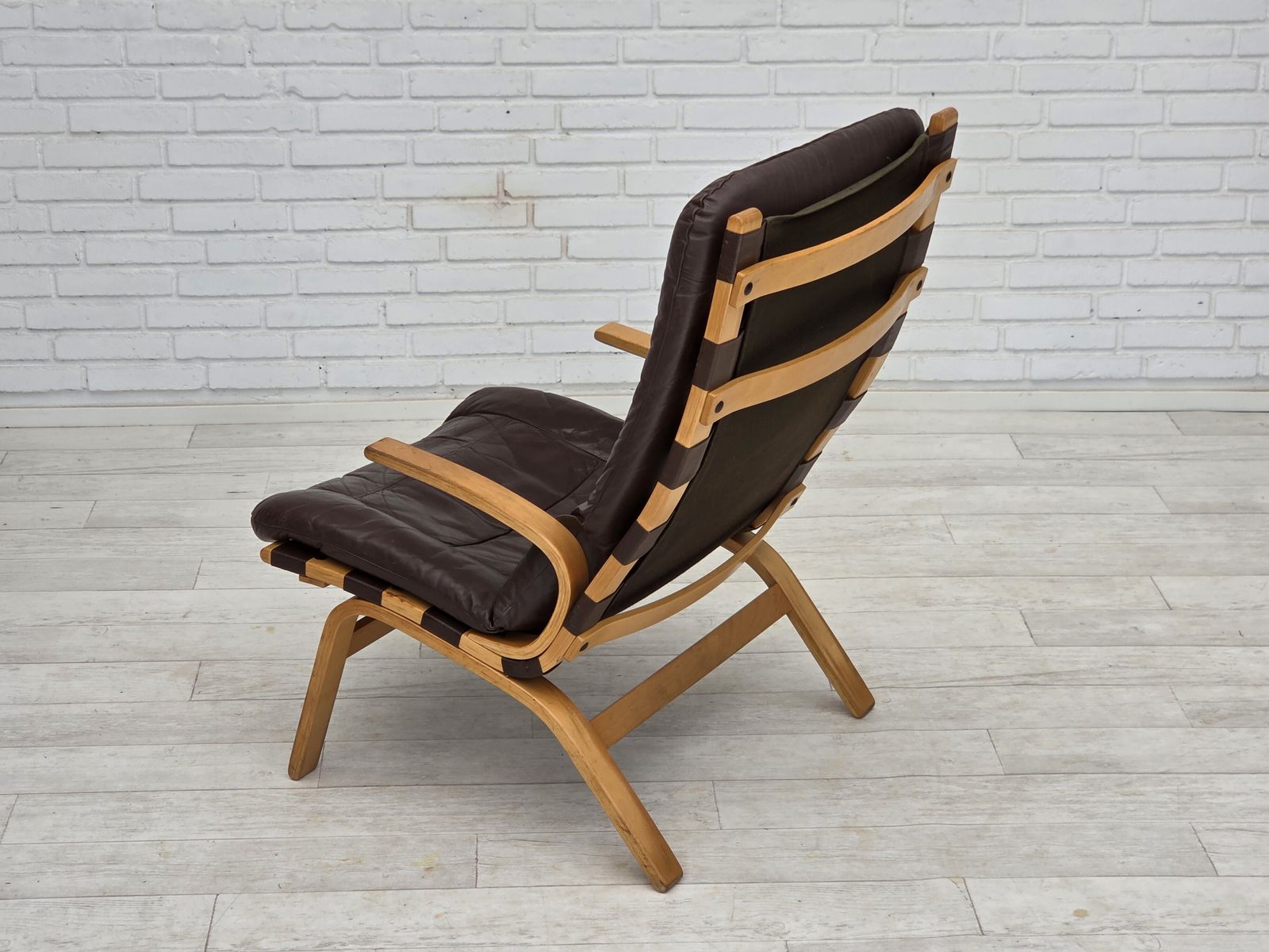 photo buy 1970s, Danish Design By Farstrup, Set Of 2 Armchairs, Furniture Leather, Bent Wood.