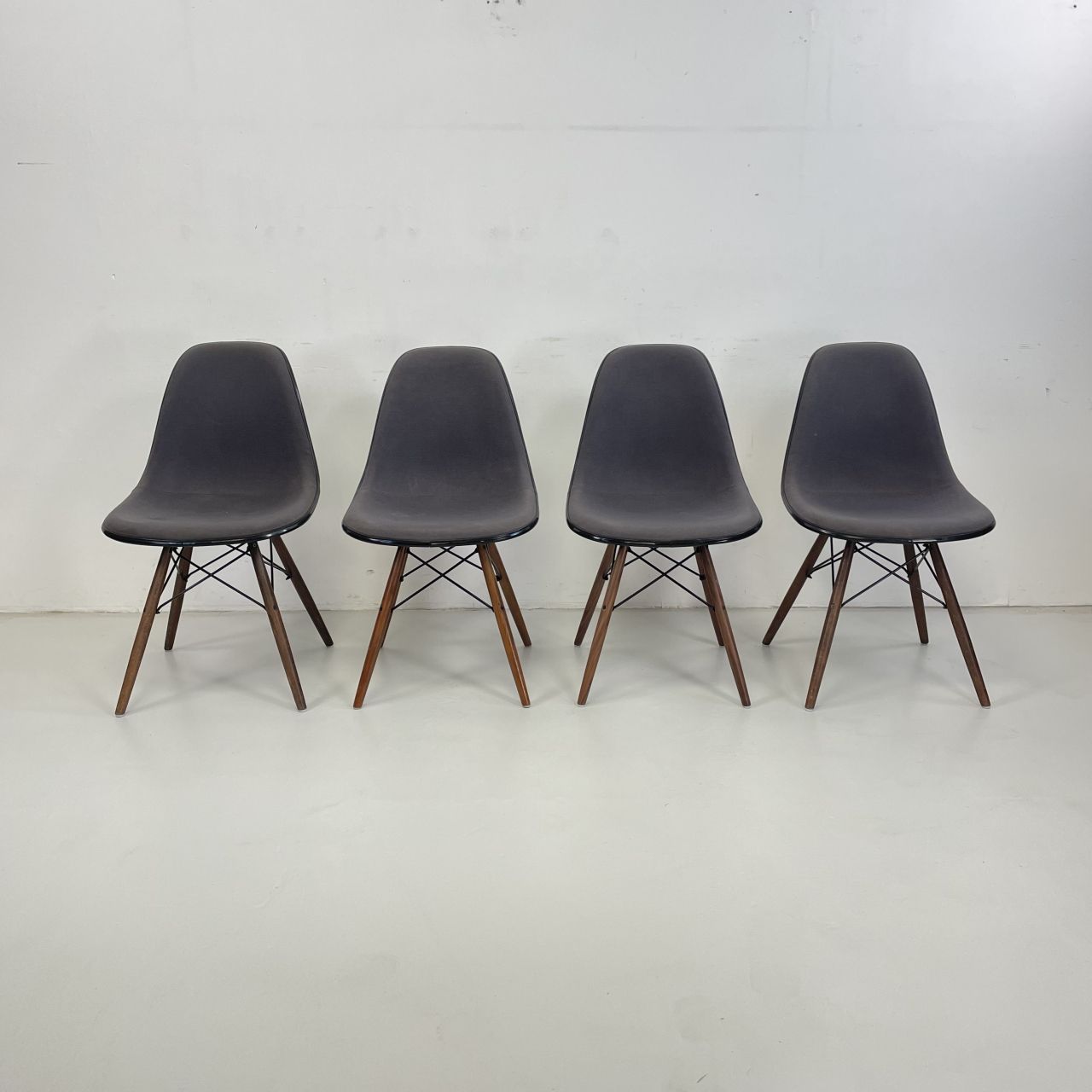 Eames Vitra Dsw Upholstered Side Chairs With Original Grey Covers