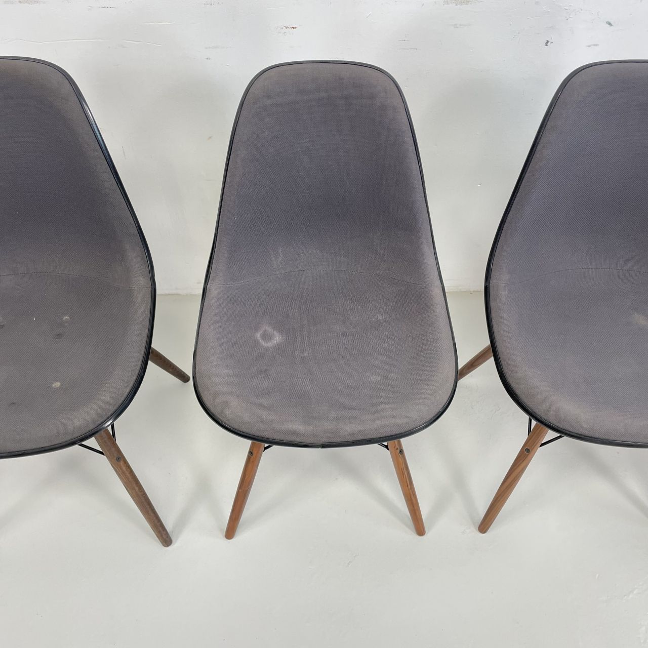Eames Vitra Dsw Upholstered Side Chairs With Original Grey Covers photo for sale