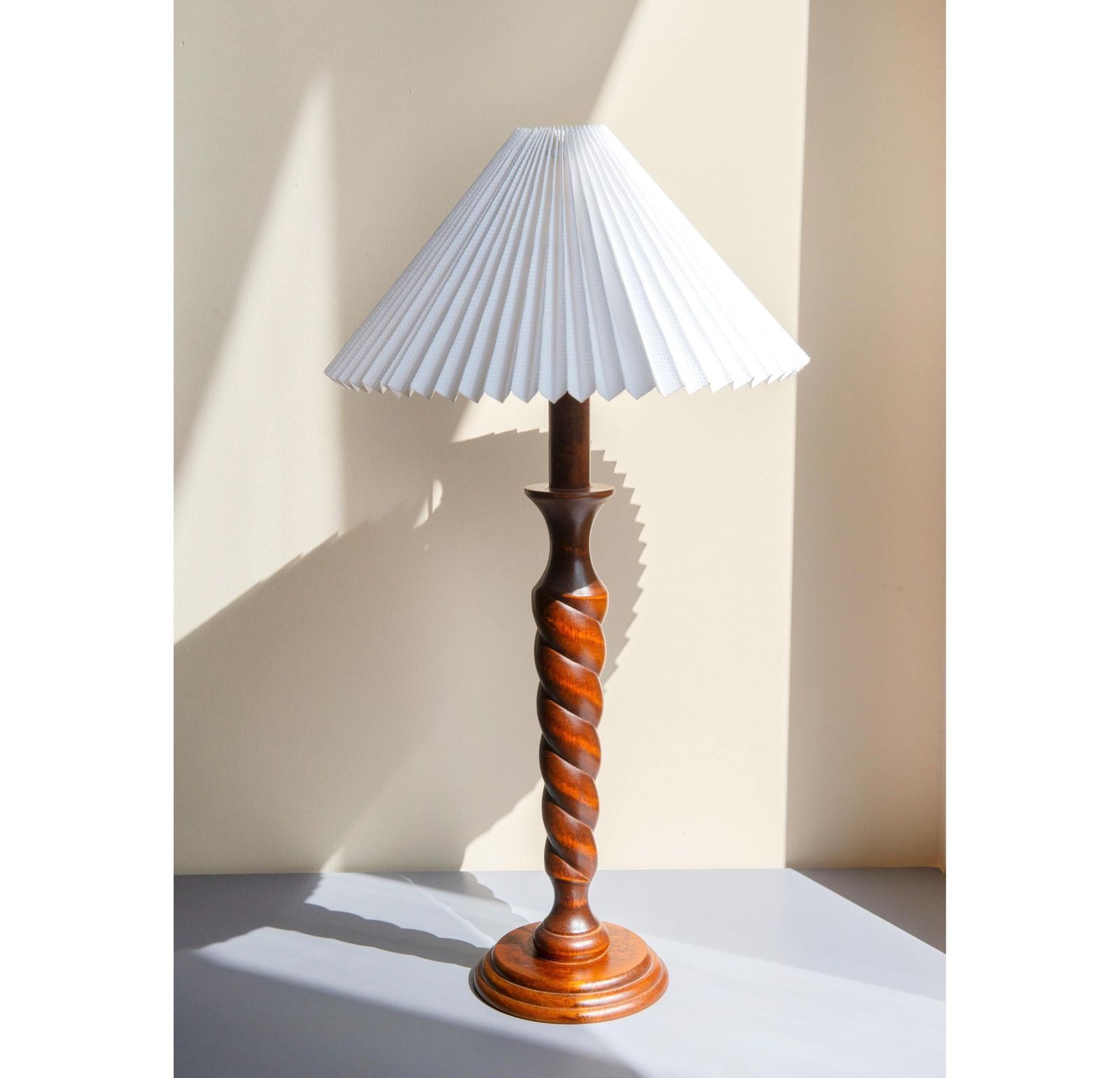 Barley Twist Wooden Table Lamp, Vintage Hand Carved Desk Lamp, Classic Victorian Style Table Lamp, Pleated Shade