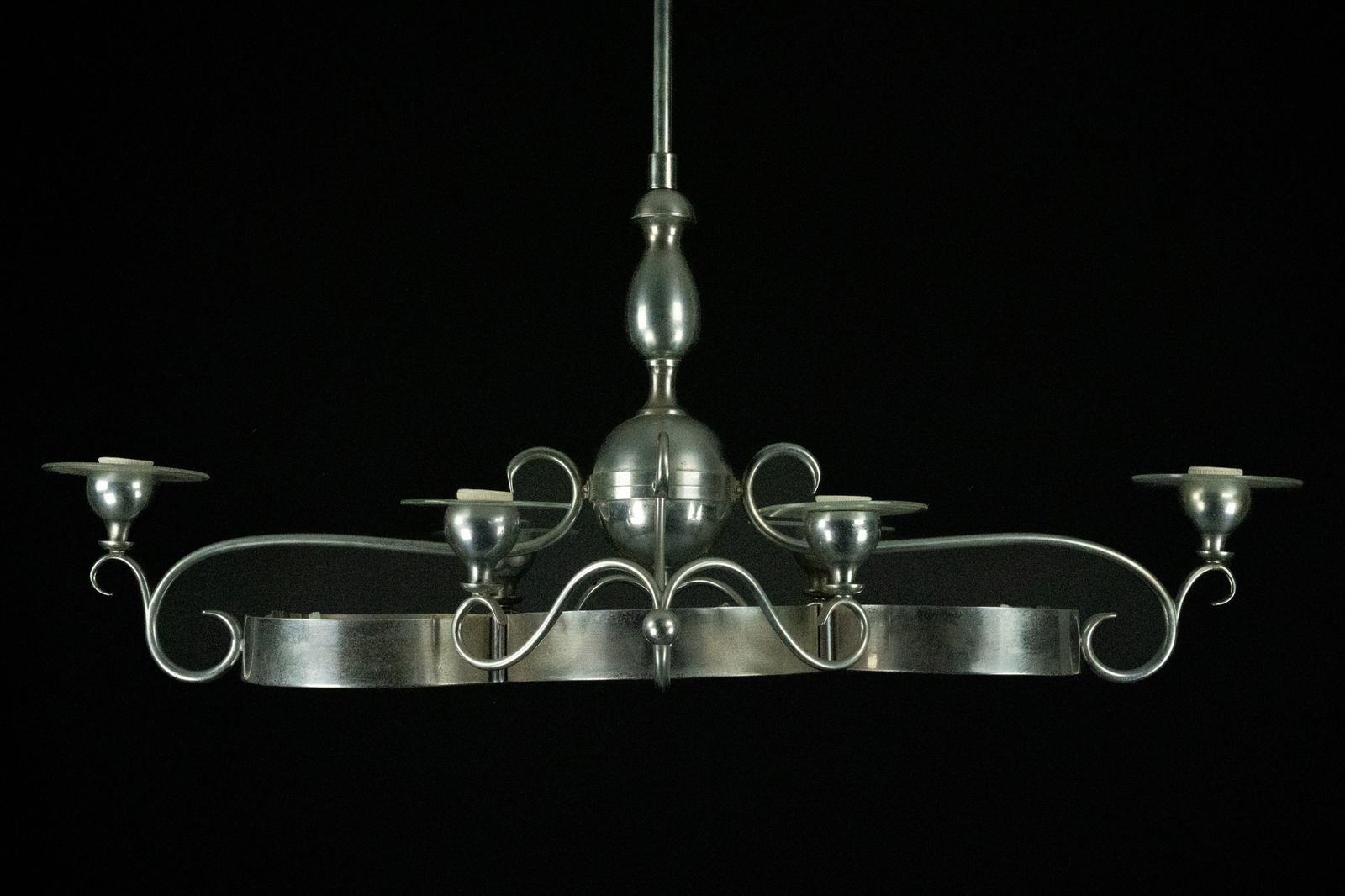 Art Deco Italian Chandelier In Nickel Brass And Frosted Glass, 1930s photo furniture