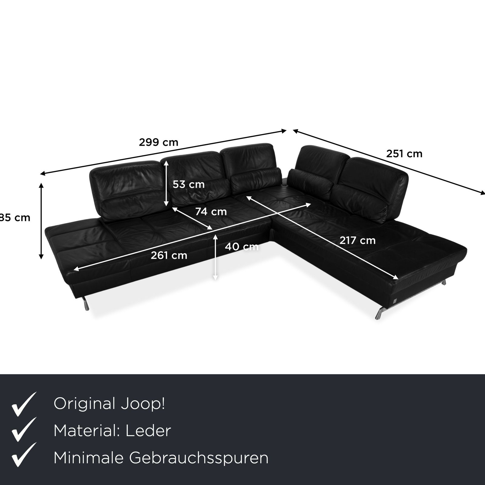 Canapé d'angle Joop Loft en cuir noir, fonction manuelle photo furniture