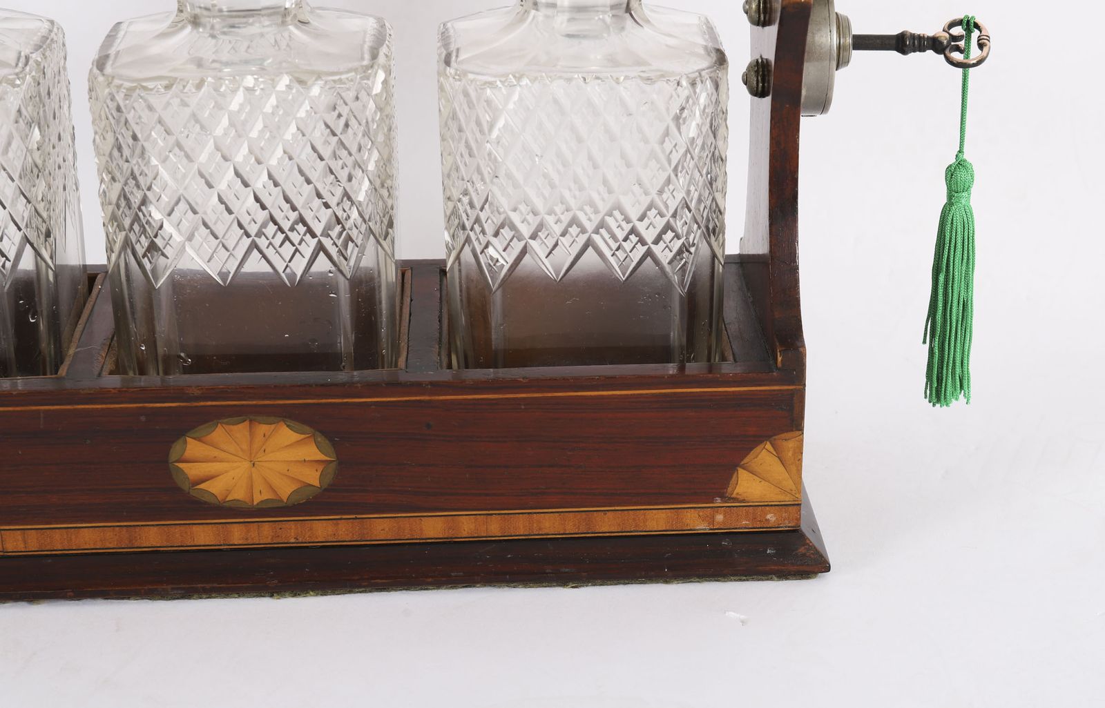 Antique Inlaid Walnut Three Cut  Crystal Decanter Tantalus C1870 19th C photo vinterior